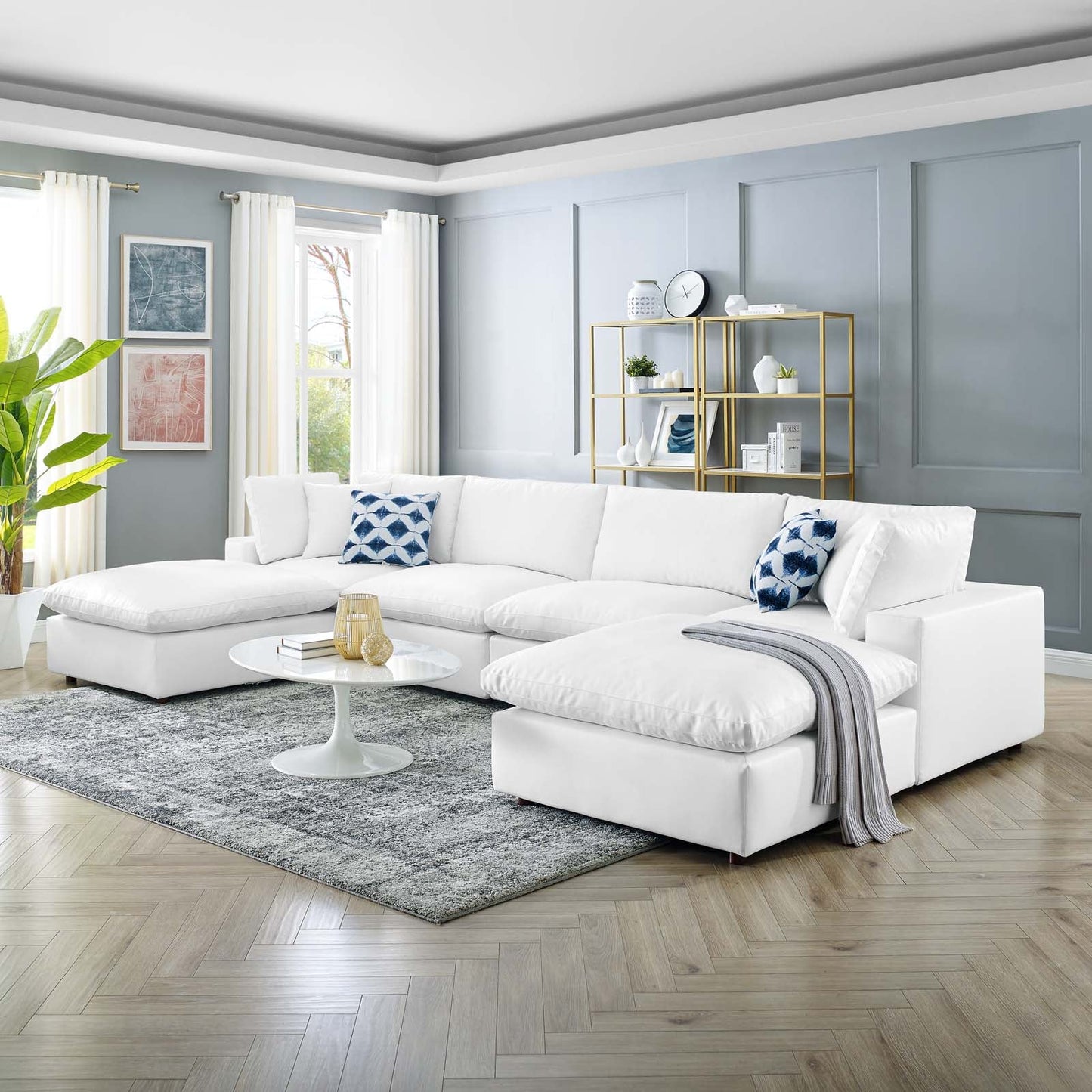 Modway Commix Down Filled Overstuffed Vegan Leather 6-Piece Sectional Sofa | Sofas | 