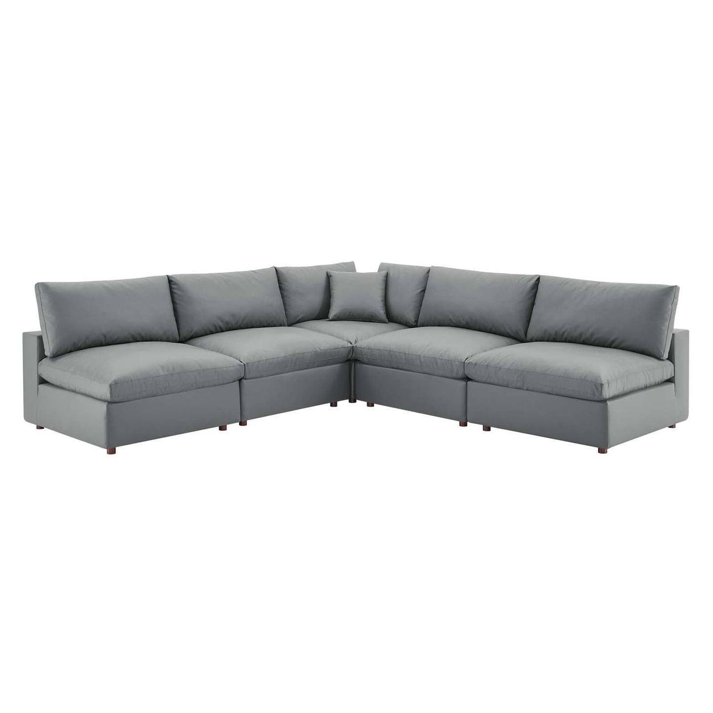 New Modway Commix Down Filled Overstuffed Vegan Leather 5-Piece Sectional Sofa EEI-4919-GRY |  | 