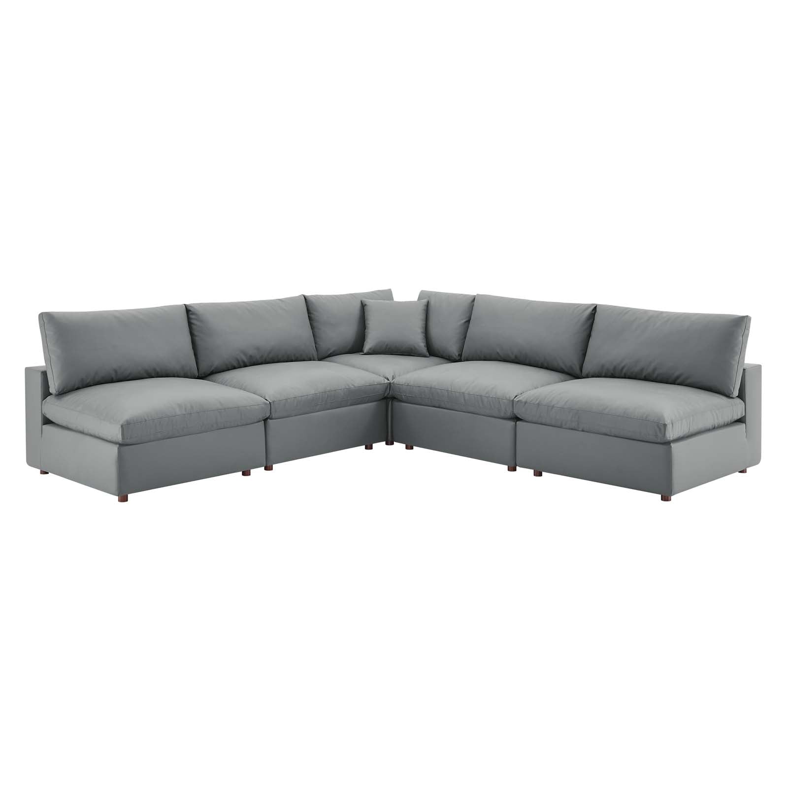 New Modway Commix Down Filled Overstuffed Vegan Leather 5-Piece Sectional Sofa EEI-4919-GRY |  | 