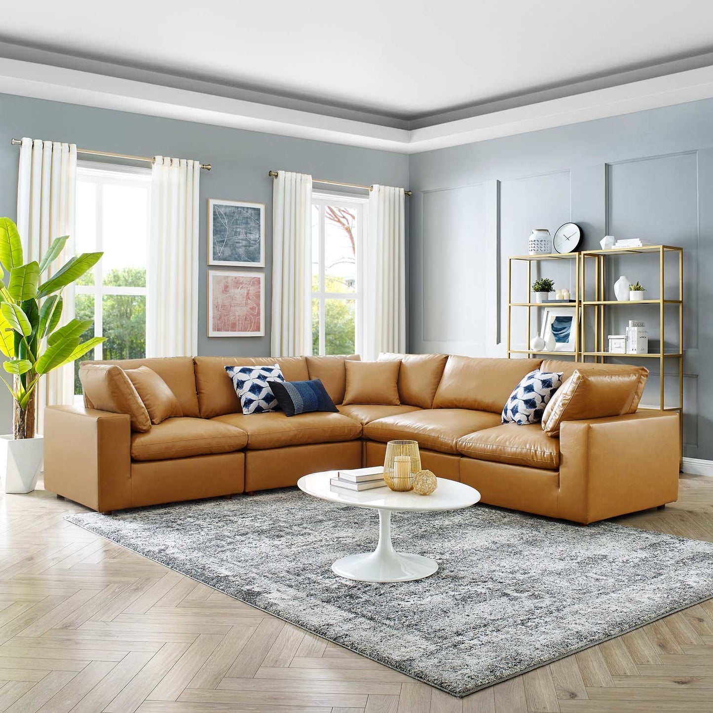 Modway Commix Down Filled Overstuffed Vegan Leather 5-Piece Sectional Sofa | Sofas | 