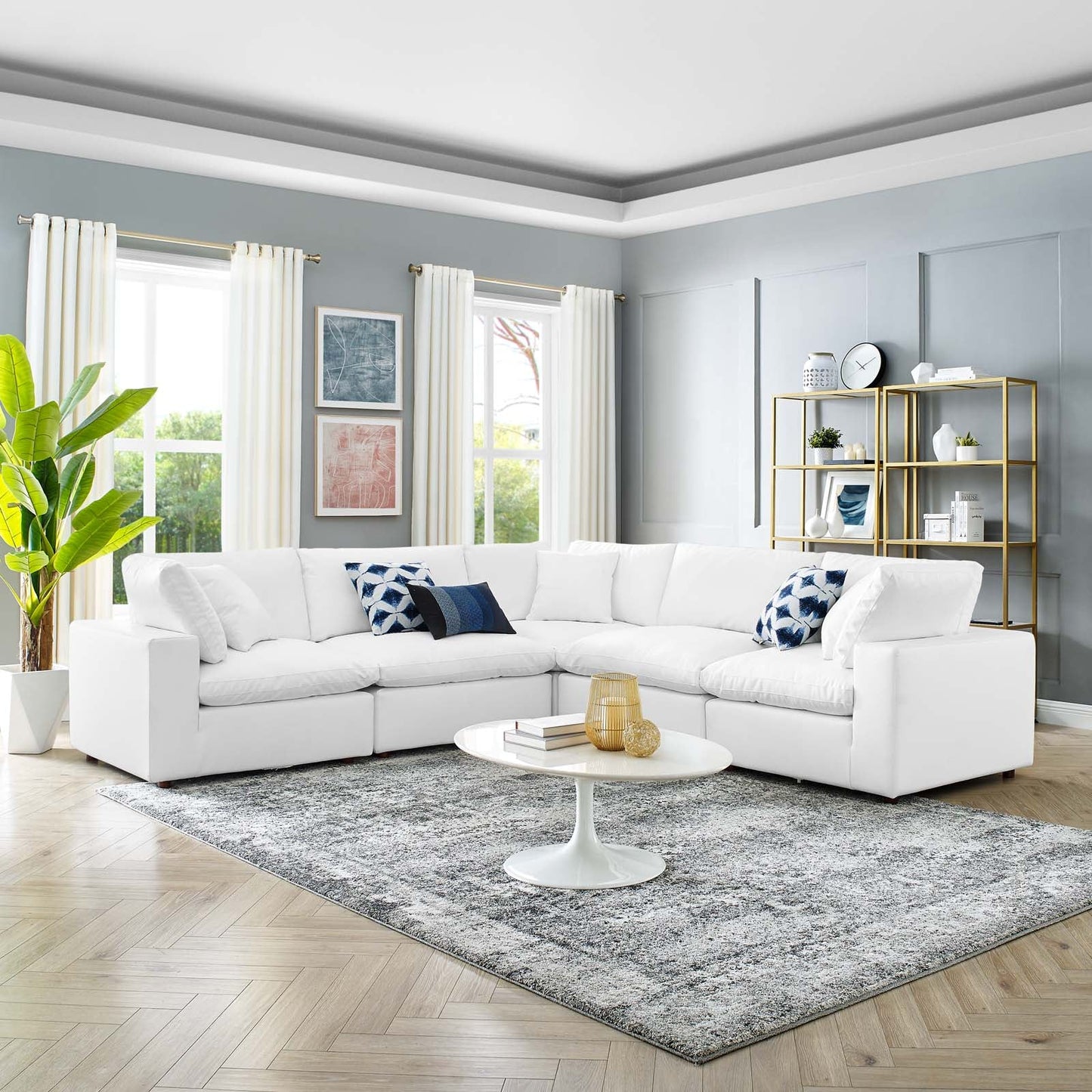 Modway Commix Down Filled Overstuffed Vegan Leather 5-Piece Sectional Sofa | Sofas | 