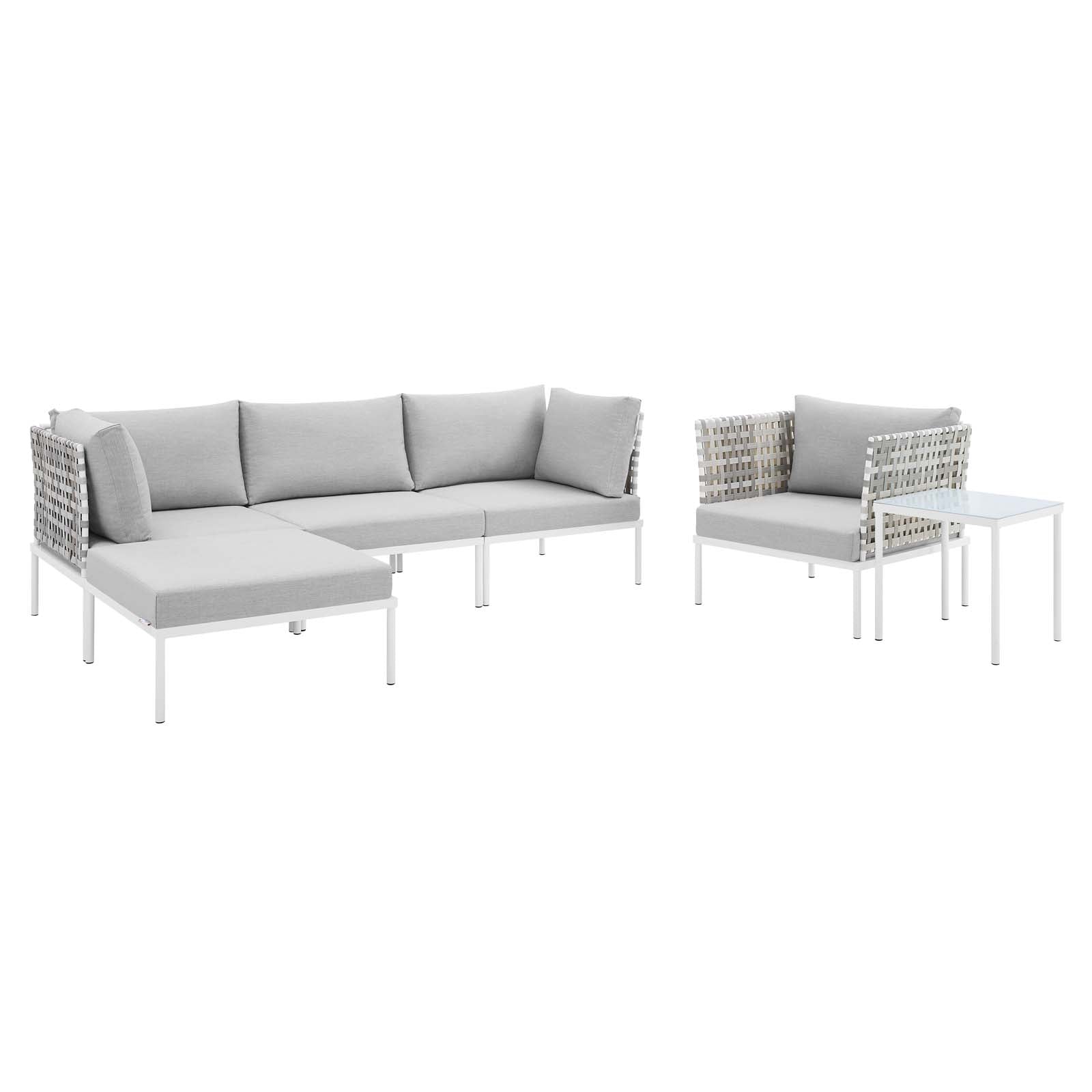 Modway Harmony 6-Piece  Sunbrella® Basket Weave Outdoor Patio Aluminum Seating Set | Outdoor Sofas, Loveseats & Sectionals