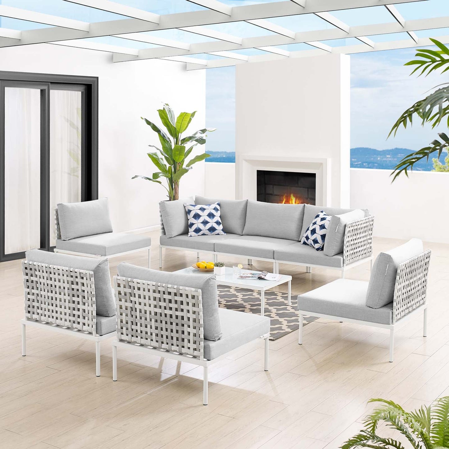 Modway Harmony 8-Piece  Sunbrella® Basket Weave Outdoor Patio Aluminum Sectional Sofa Set | Outdoor Sofas, Loveseats & Sectionals