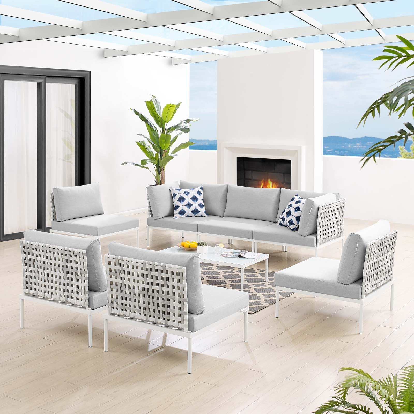 Modway Harmony 8-Piece  Sunbrella® Basket Weave Outdoor Patio Aluminum Sectional Sofa Set | Outdoor Sofas, Loveseats & Sectionals