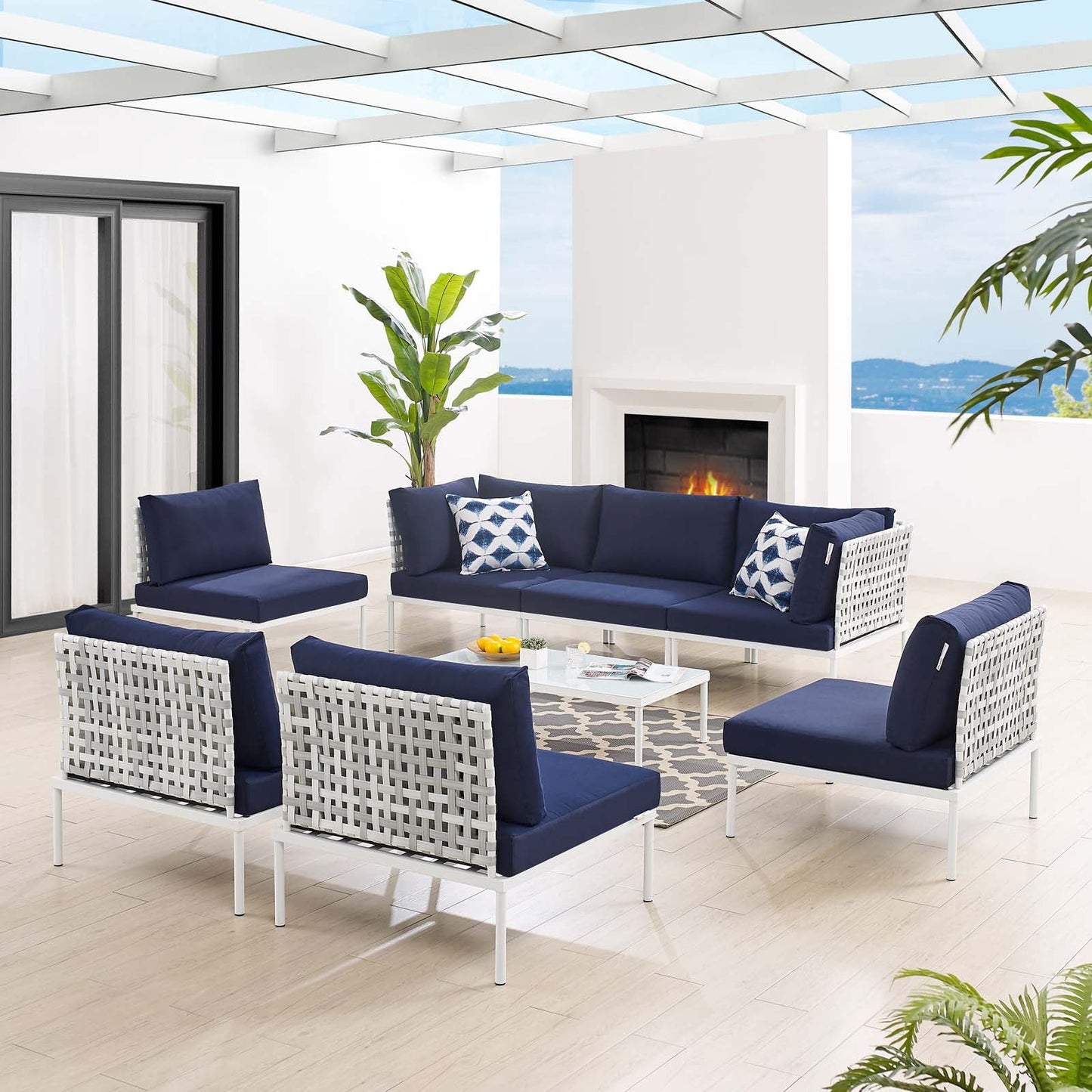 Modway Harmony 8-Piece  Sunbrella® Basket Weave Outdoor Patio Aluminum Sectional Sofa Set | Outdoor Sofas, Loveseats & Sectionals | 