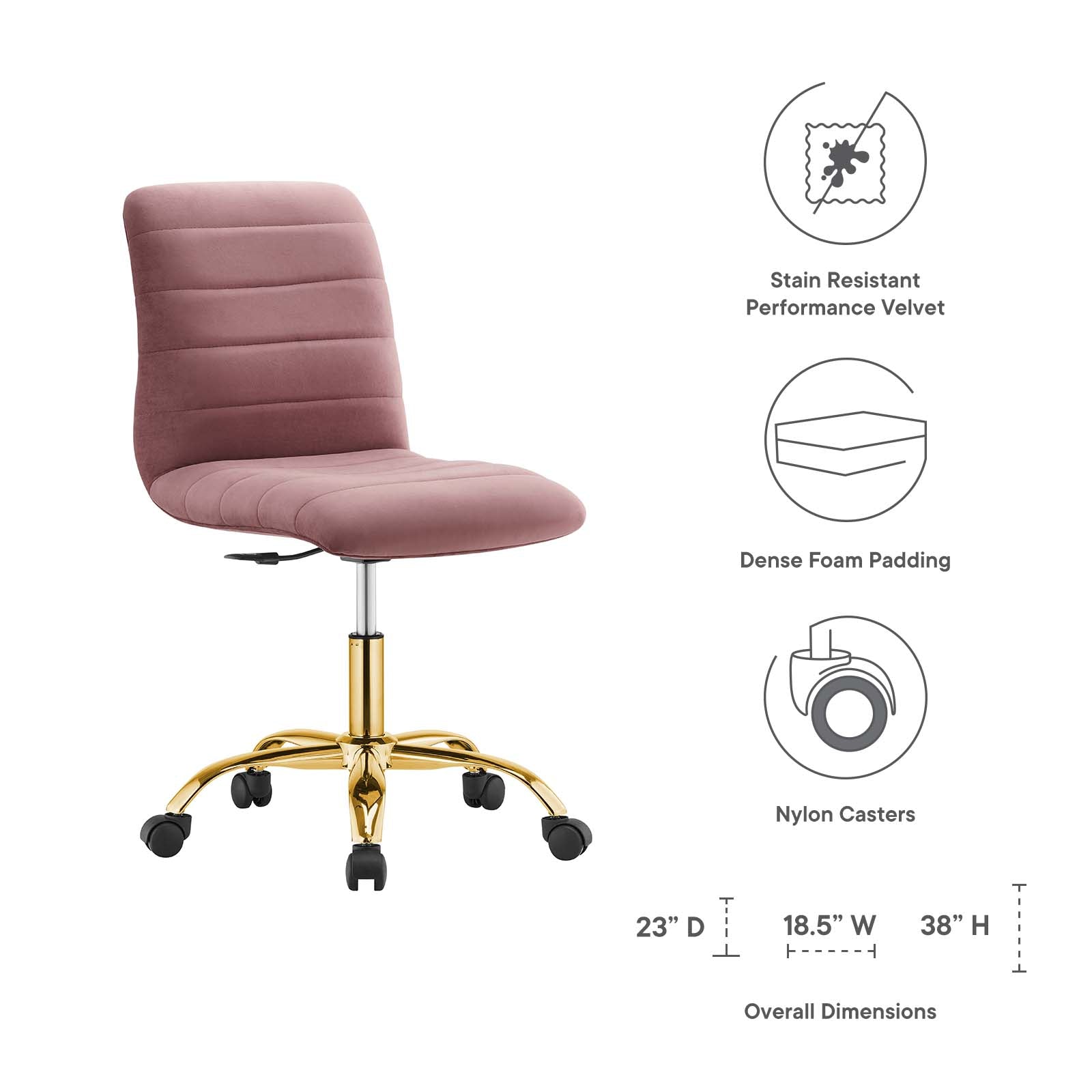 Ripple Armless Performance Velvet Office Chair By Modway - EEI-4972 | Office Chairs | Modishstore - 15