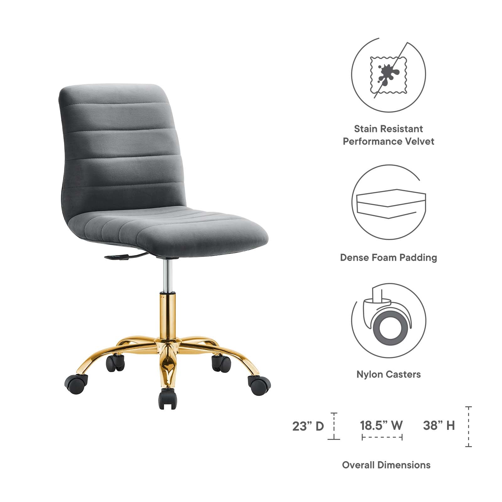 Ripple Armless Performance Velvet Office Chair By Modway - EEI-4972 | Office Chairs | Modishstore - 23