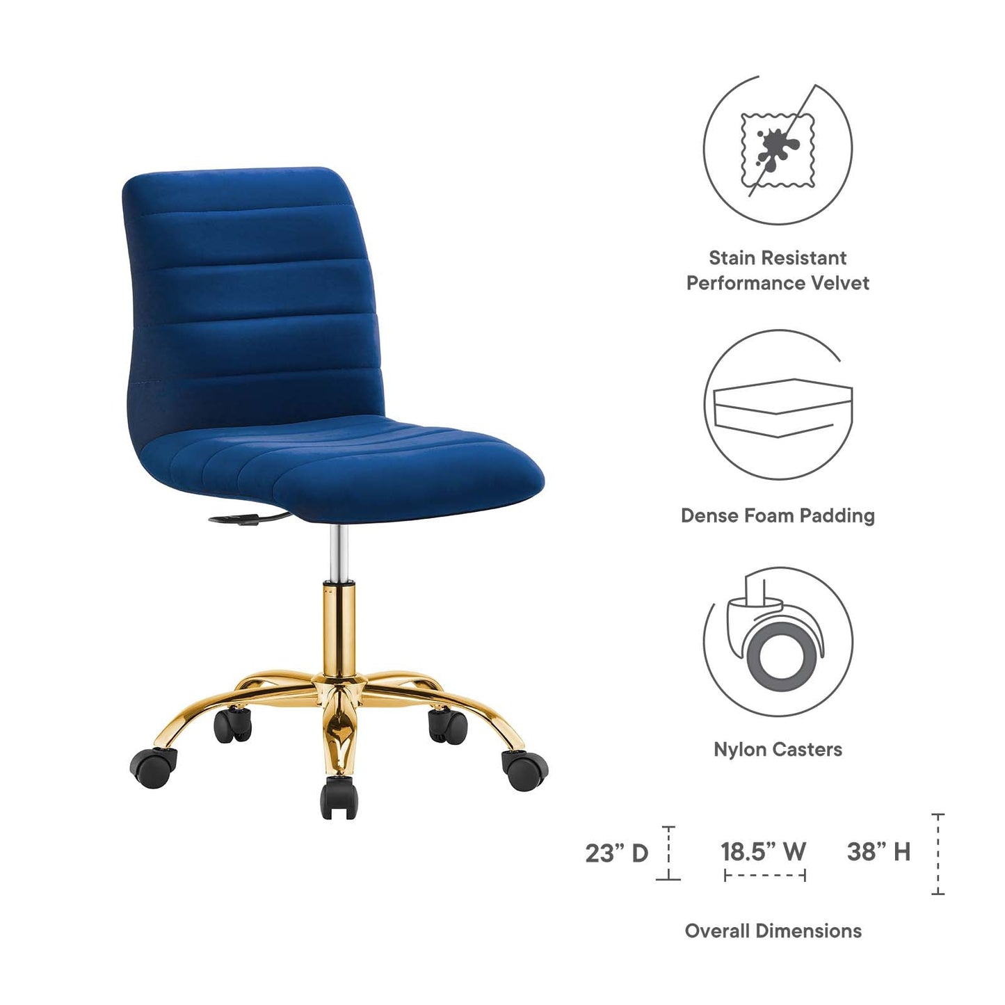 Ripple Armless Performance Velvet Office Chair By Modway - EEI-4972 | Office Chairs | Modishstore - 39