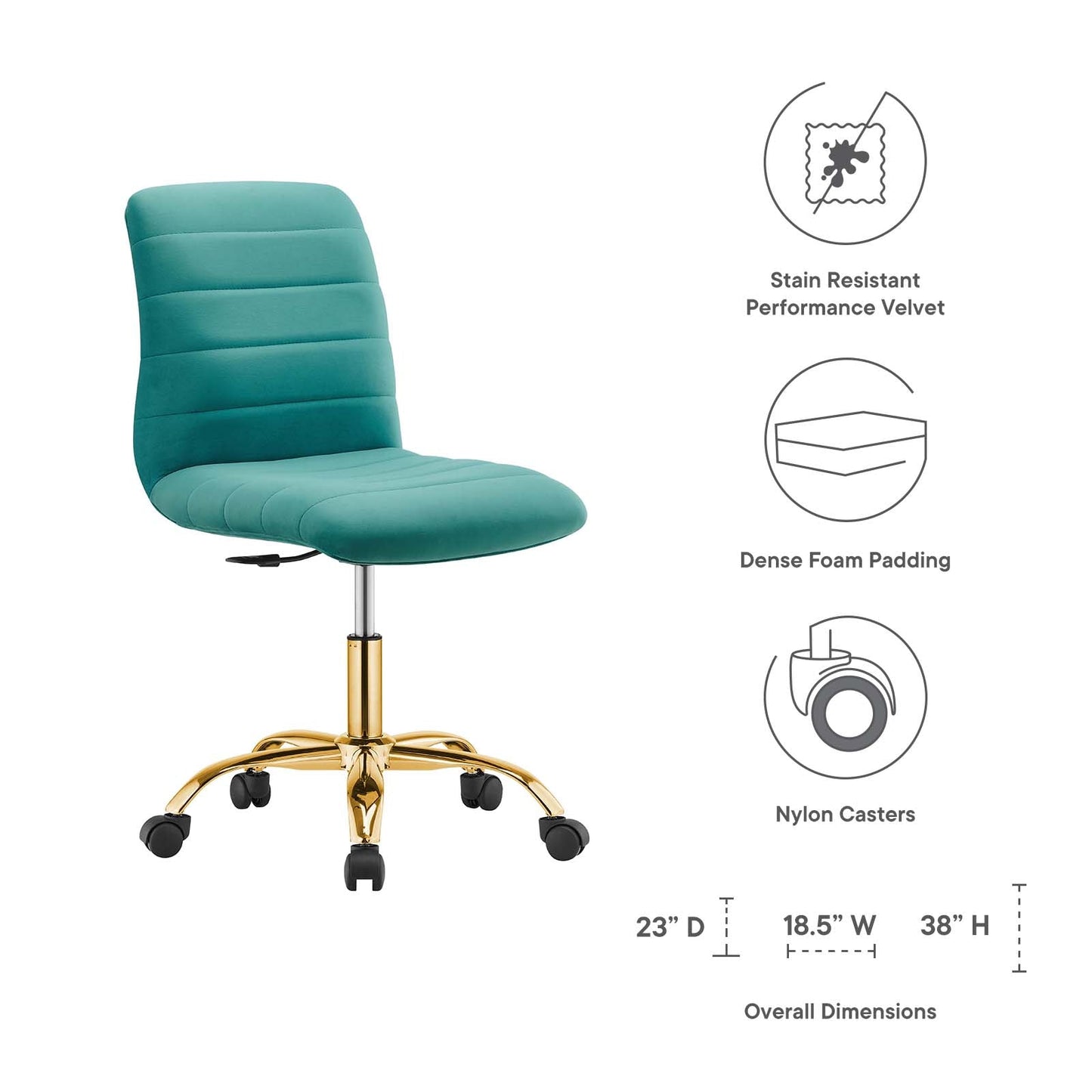 Ripple Armless Performance Velvet Office Chair By Modway - EEI-4972 | Office Chairs | Modishstore - 47