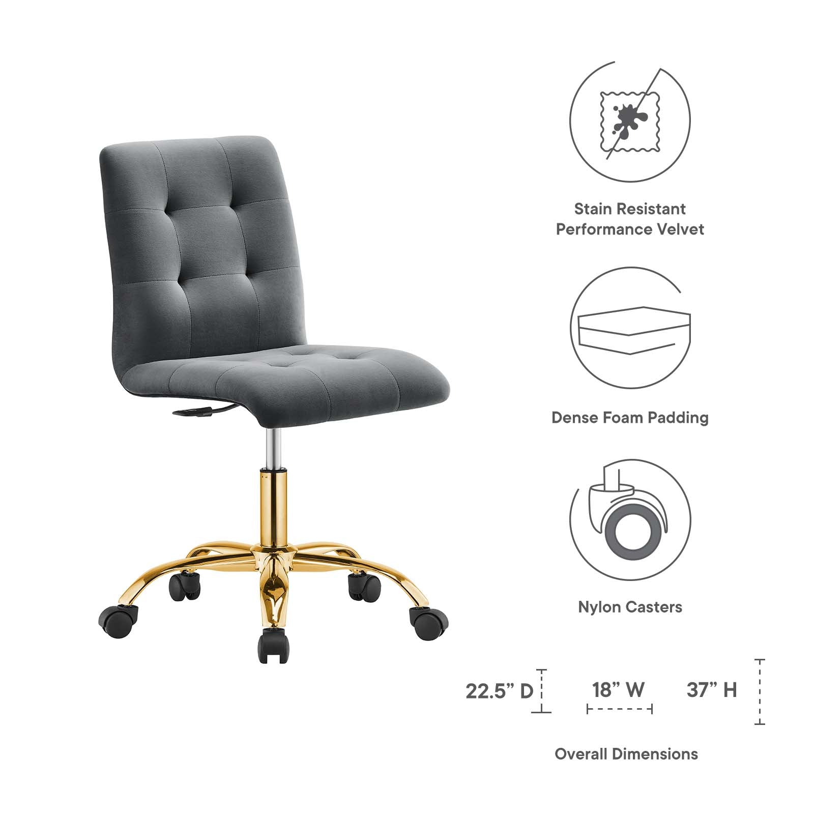 Prim Armless Performance Velvet Office Chair By Modway - EEI-4973 | Office Chairs | Modishstore - 23