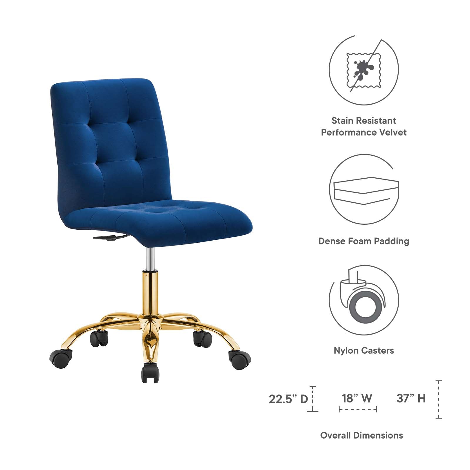 Prim Armless Performance Velvet Office Chair By Modway - EEI-4973 | Office Chairs | Modishstore - 39