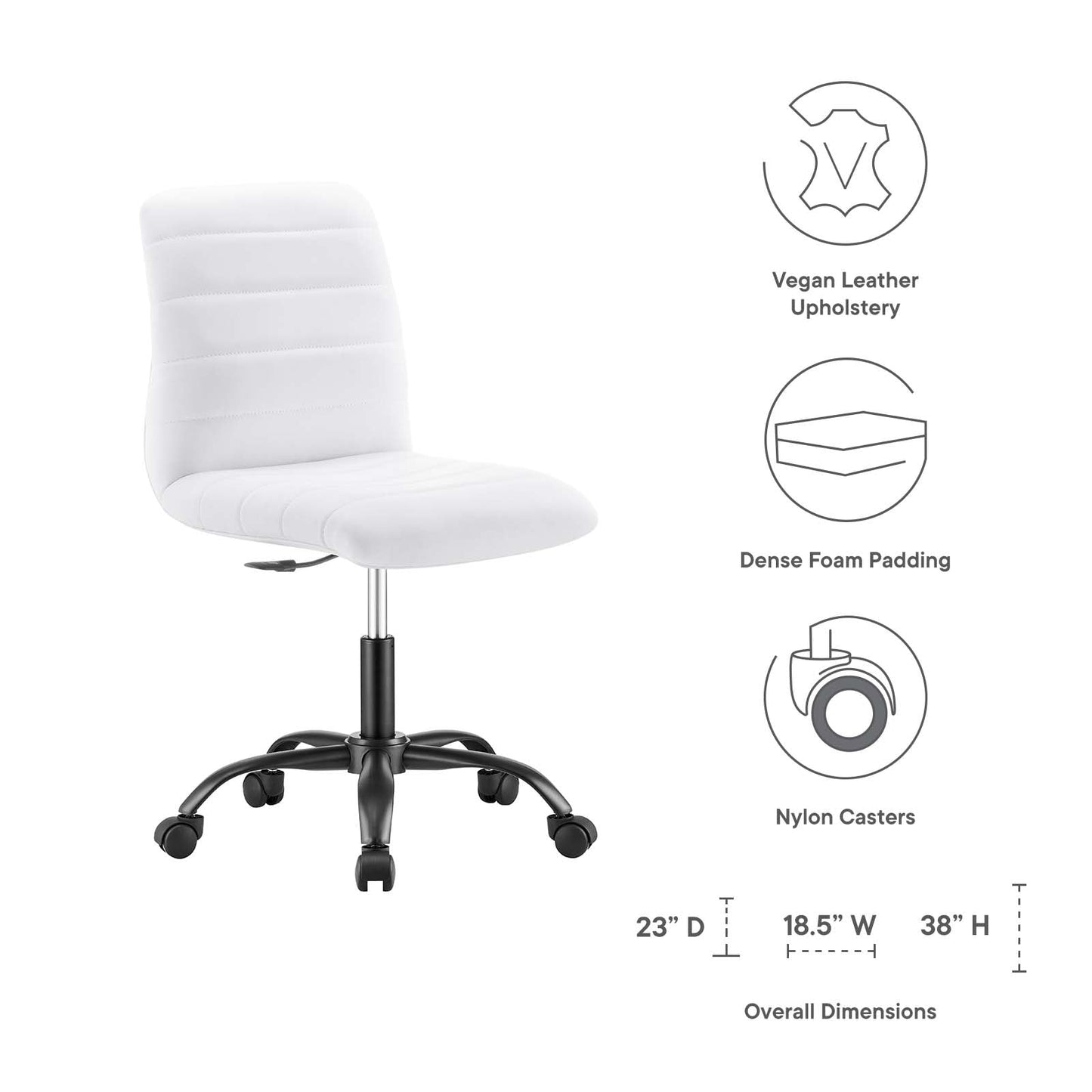 Ripple Armless Vegan Leather Office Chair By Modway - EEI-4974 | Office Chairs | Modishstore - 23