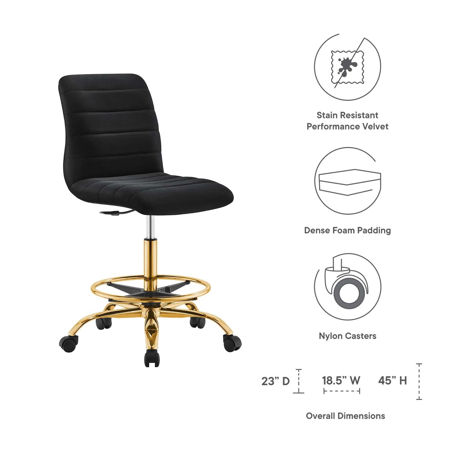Ripple Armless Performance Velvet Drafting Chair By Modway - EEI-4976 | Office Chairs | Modishstore - 8