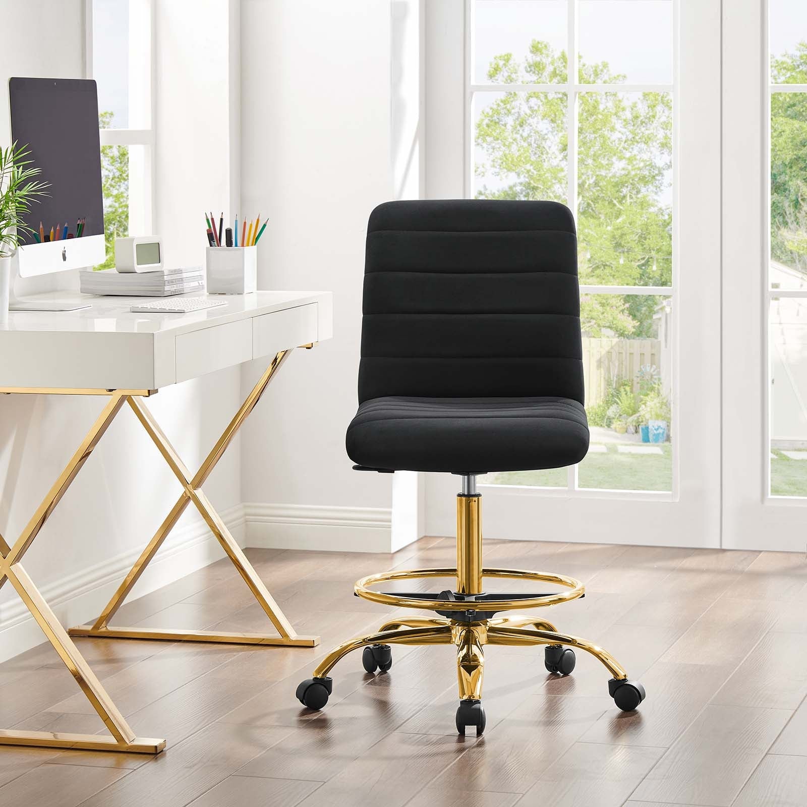 Ripple Armless Performance Velvet Drafting Chair By Modway - EEI-4976 | Office Chairs | Modishstore