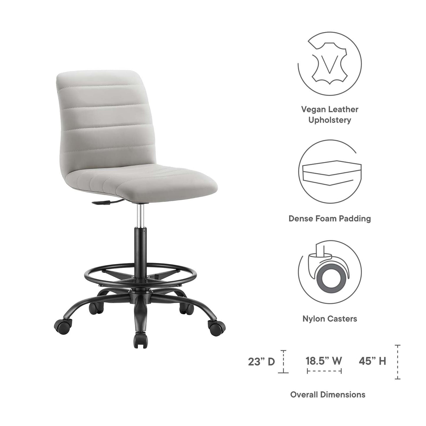Ripple Armless Vegan Leather Drafting Chair By Modway - EEI-4978 | Office Chairs | Modishstore - 8