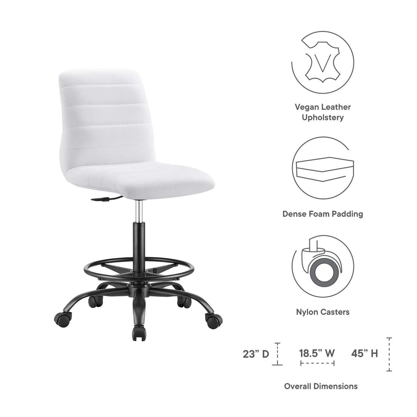 Ripple Armless Vegan Leather Drafting Chair By Modway - EEI-4978 | Office Chairs | Modishstore - 23