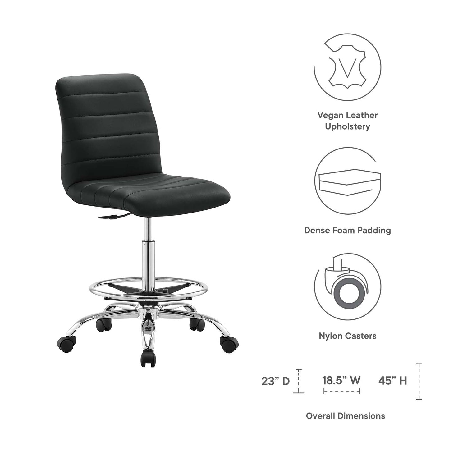 Ripple Armless Vegan Leather Drafting Chair By Modway - EEI-4980 | Office Chairs | Modishstore - 8