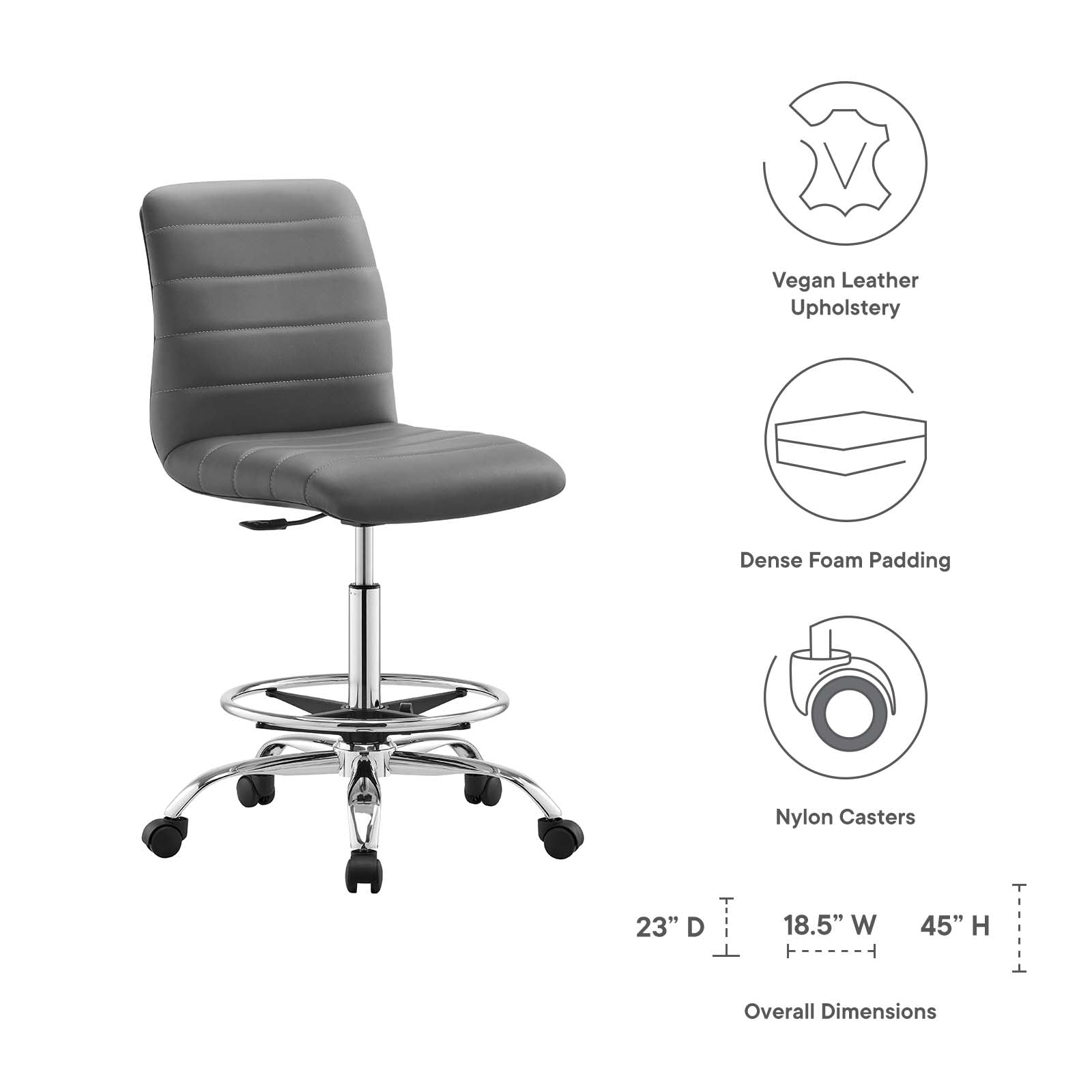 Ripple Armless Vegan Leather Drafting Chair By Modway - EEI-4980 | Office Chairs | Modishstore - 15