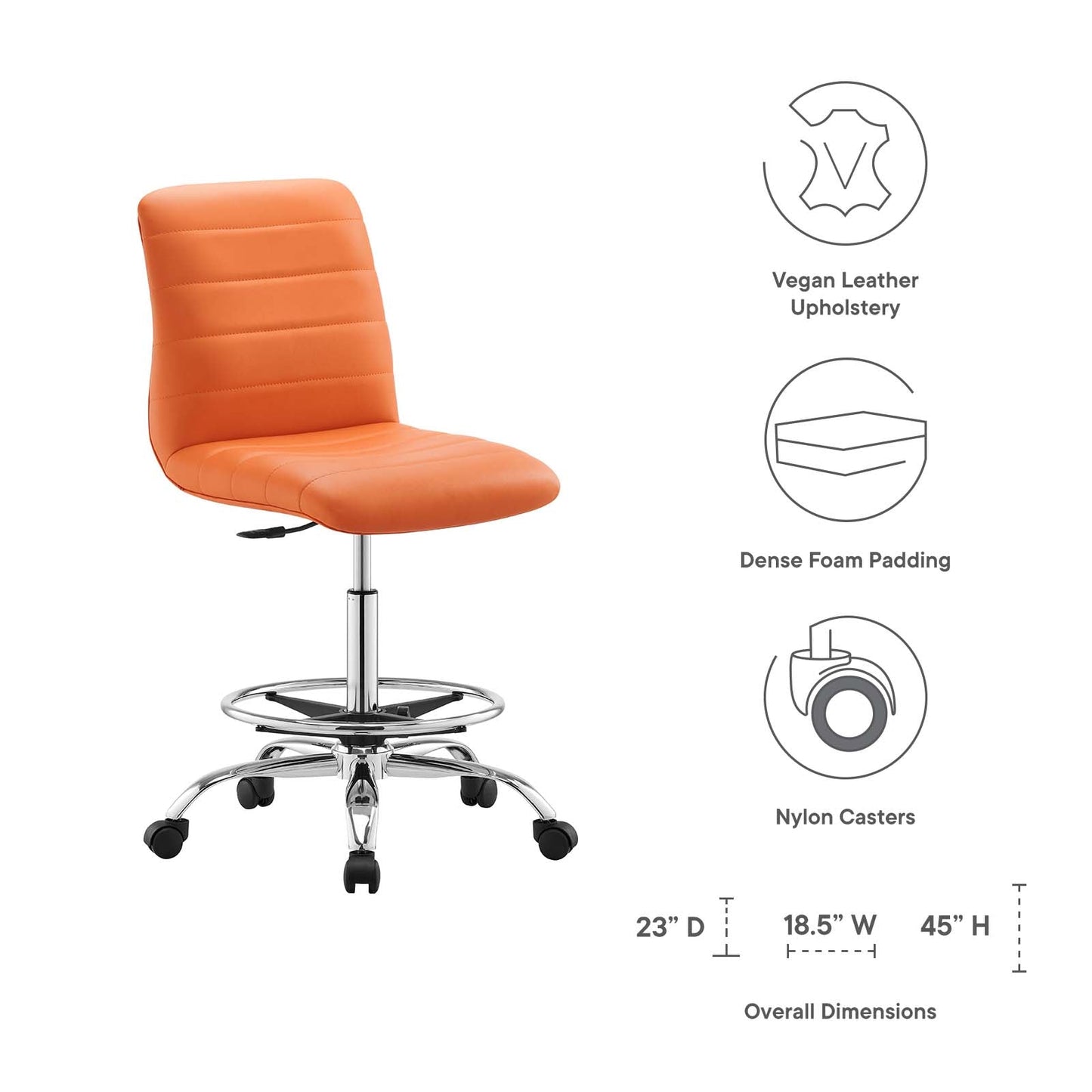 Ripple Armless Vegan Leather Drafting Chair By Modway - EEI-4980 | Office Chairs | Modishstore - 23