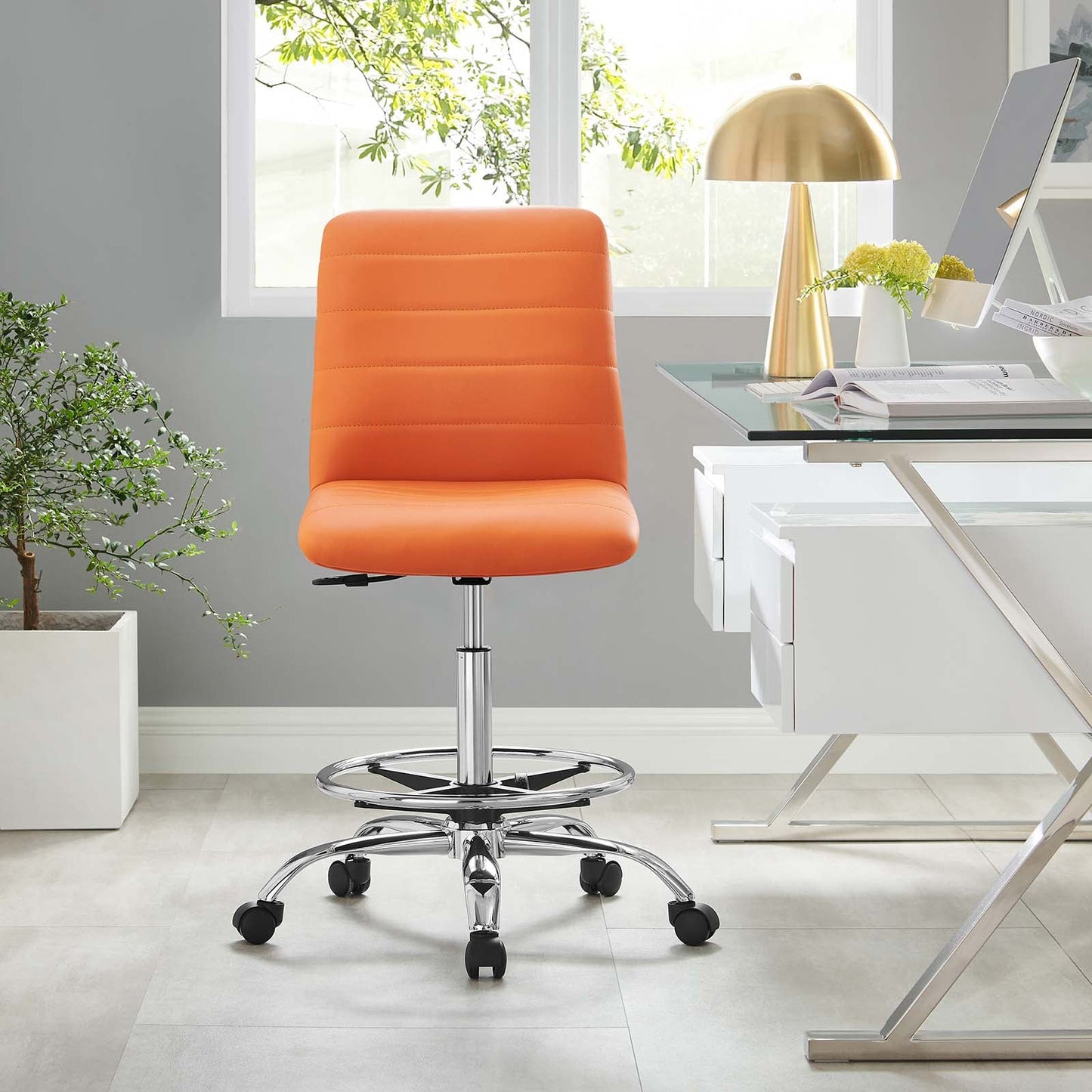 Ripple Armless Vegan Leather Drafting Chair By Modway - EEI-4980 | Office Chairs | Modishstore - 24
