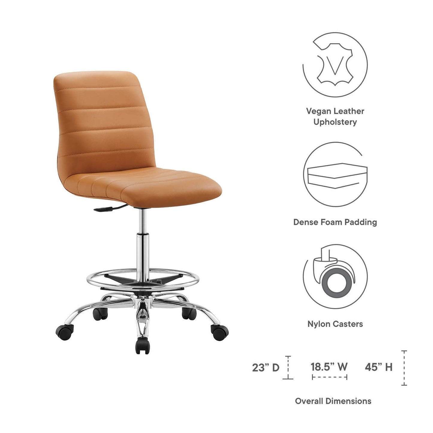 Ripple Armless Vegan Leather Drafting Chair By Modway - EEI-4980 | Office Chairs | Modishstore - 31