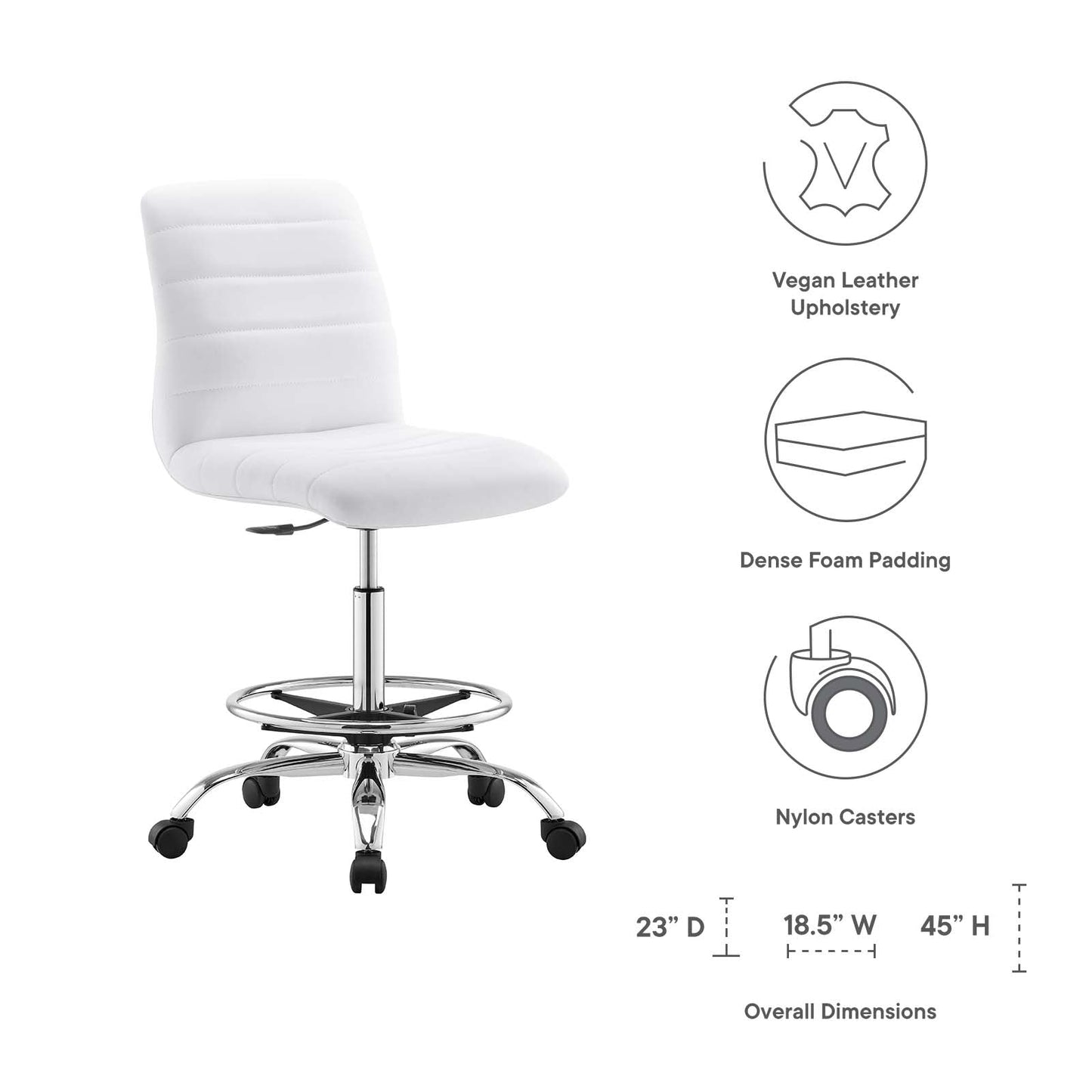 Ripple Armless Vegan Leather Drafting Chair By Modway - EEI-4980 | Office Chairs | Modishstore - 39