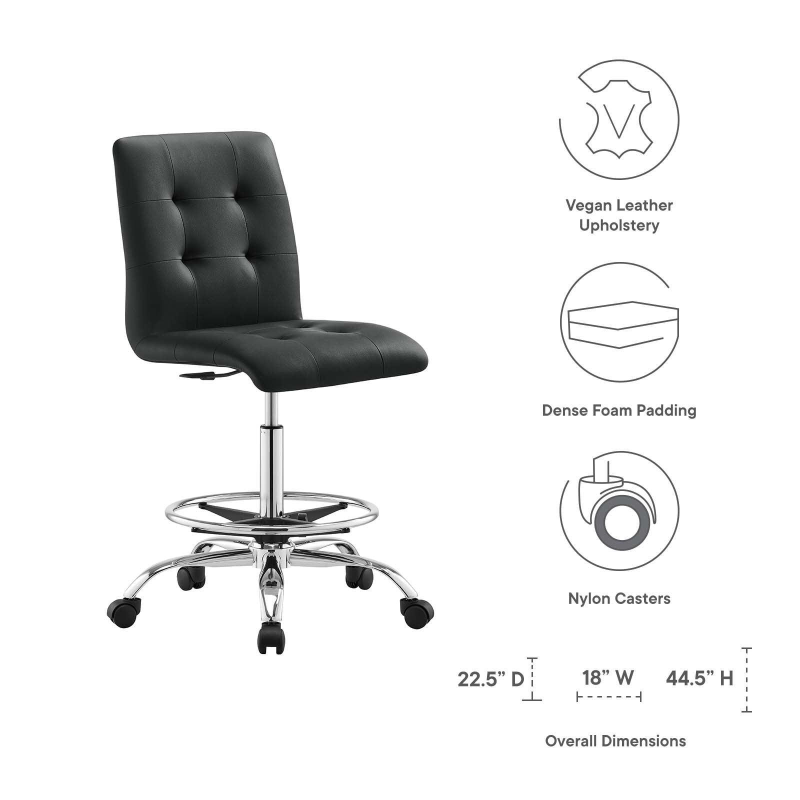 Prim Armless Vegan Leather Drafting Chair By Modway - EEI-4981 | Office Chairs | Modishstore - 8