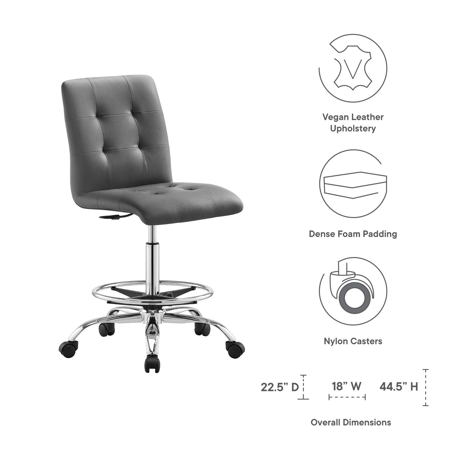 Prim Armless Vegan Leather Drafting Chair By Modway - EEI-4981 | Office Chairs | Modishstore - 15