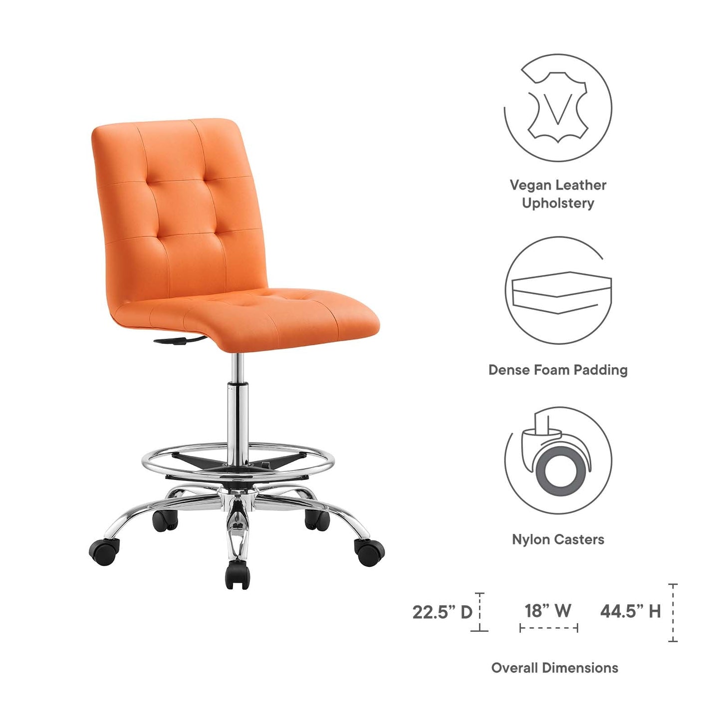 Prim Armless Vegan Leather Drafting Chair By Modway - EEI-4981 | Office Chairs | Modishstore - 23