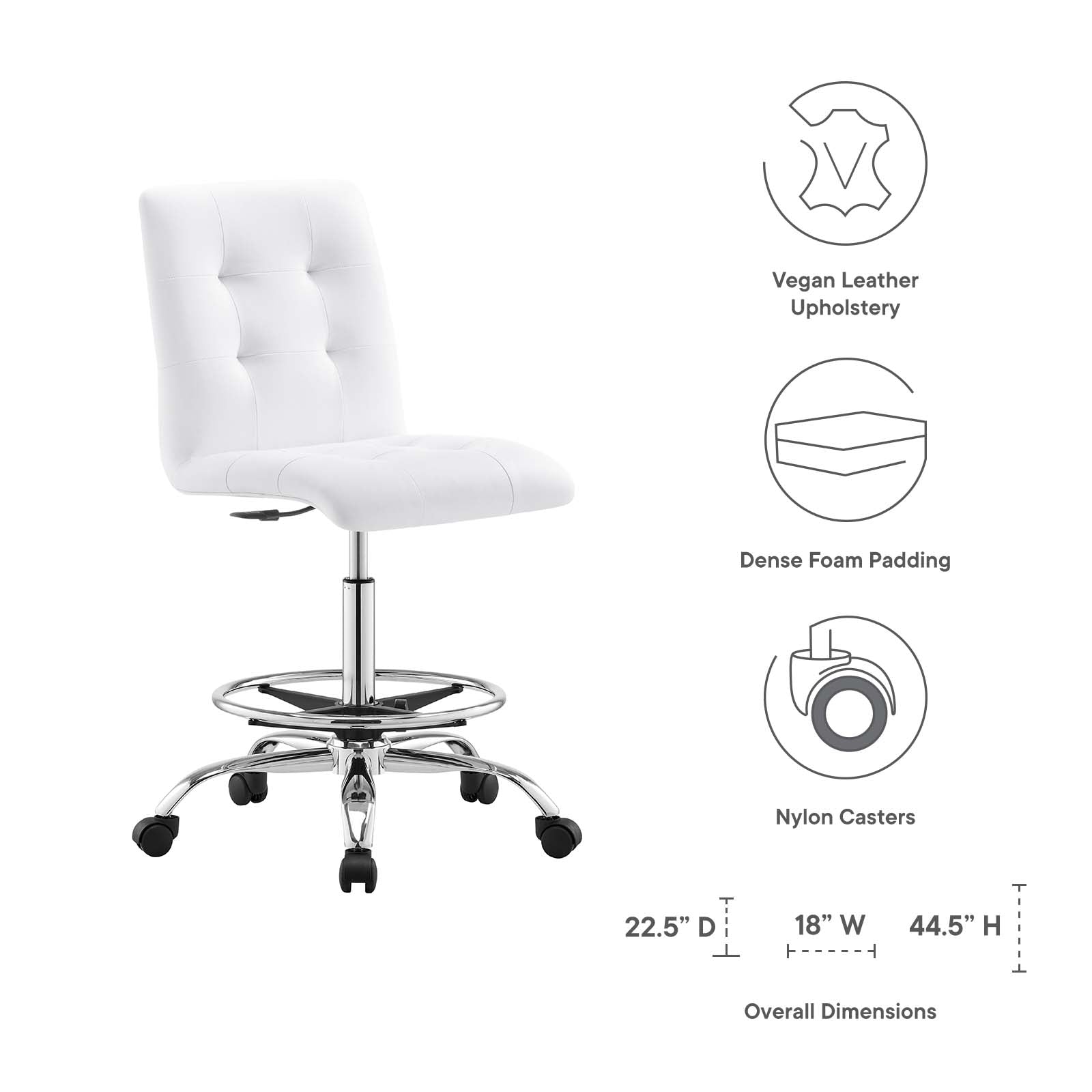 Prim Armless Vegan Leather Drafting Chair By Modway - EEI-4981 | Office Chairs | Modishstore - 39