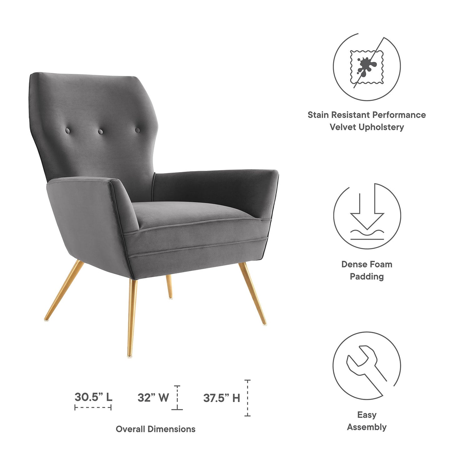 Renata Button Tufted Performance Velvet Armchair By Modway | Armchairs | Modishstore-3