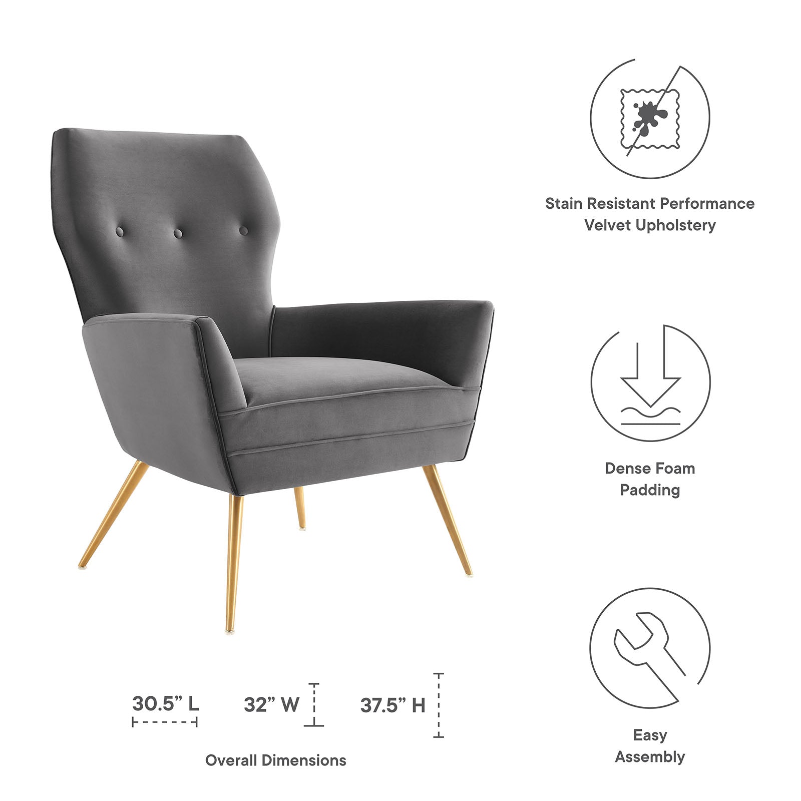 Renata Button Tufted Performance Velvet Armchair By Modway | Armchairs | Modishstore-3