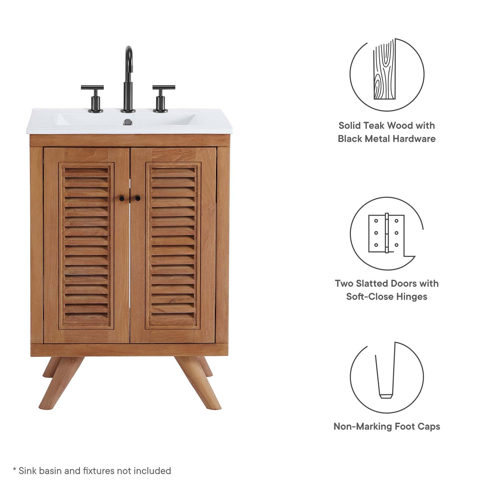 Birdie 24" Teak Wood Bathroom Vanity Cabinet (Sink Basin Not Included) By Modway - EEI-5086 | Bathroom Accessories - 8