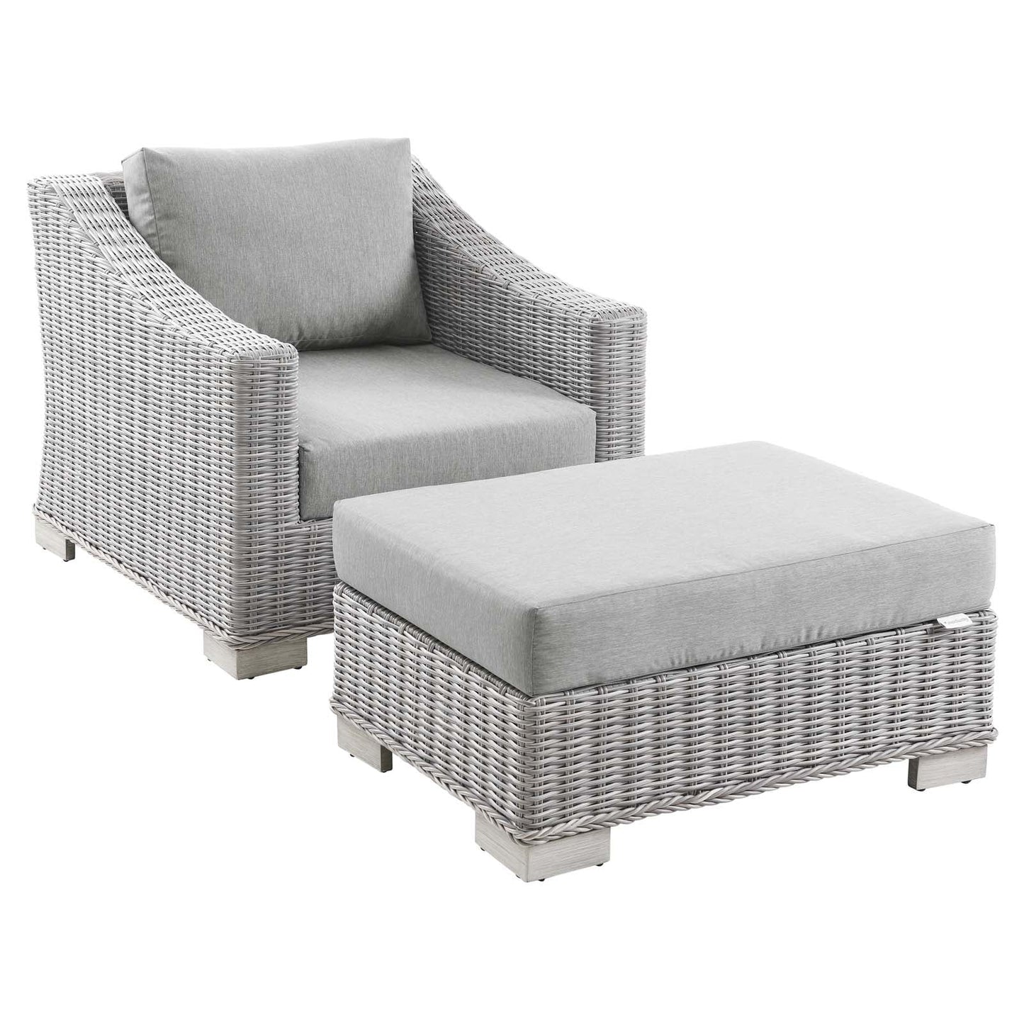 Modway Conway Outdoor Patio Wicker Rattan 2-Piece Armchair and Ottoman Set | Outdoor Chairs | 