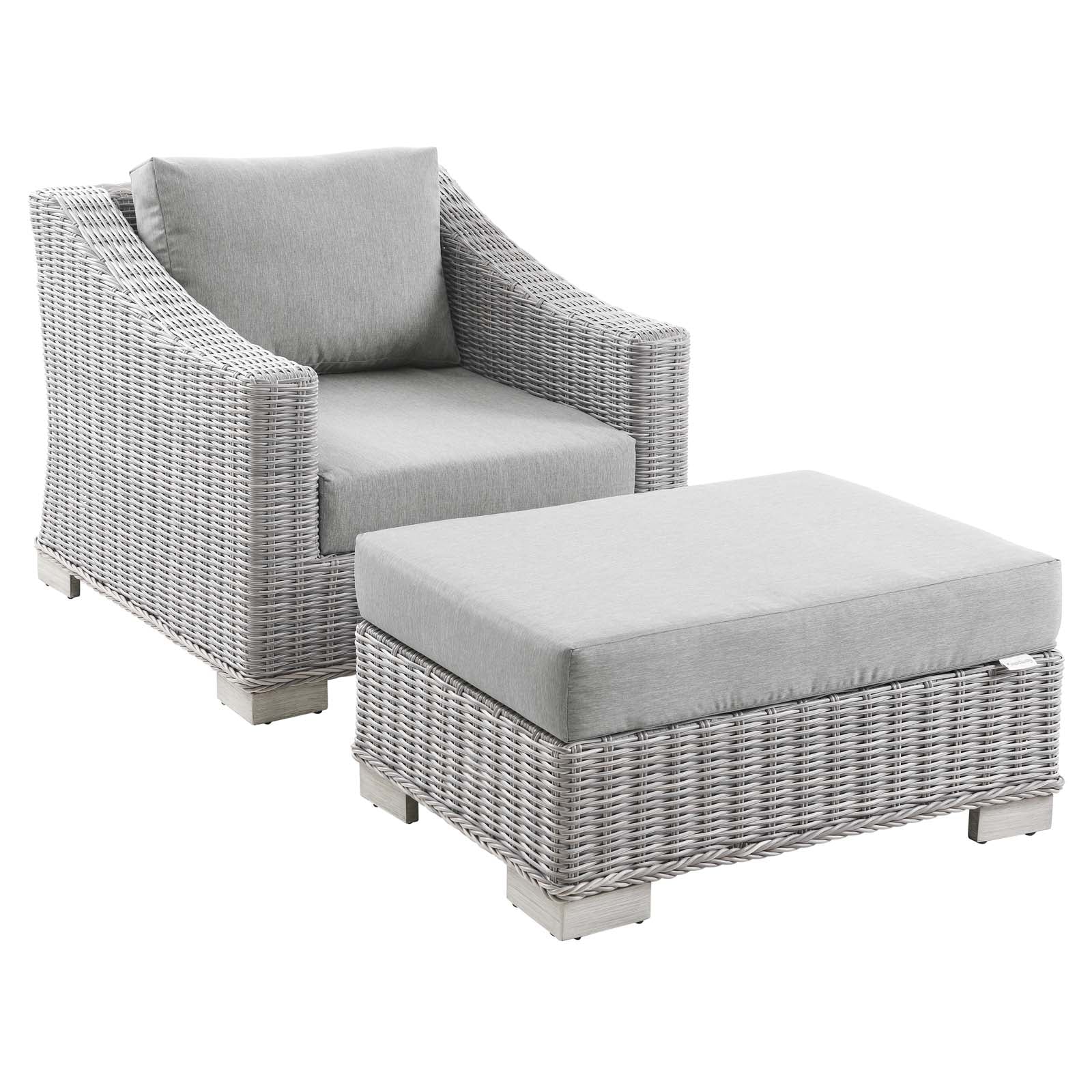 Modway Conway Outdoor Patio Wicker Rattan 2-Piece Armchair and Ottoman Set | Outdoor Chairs | 