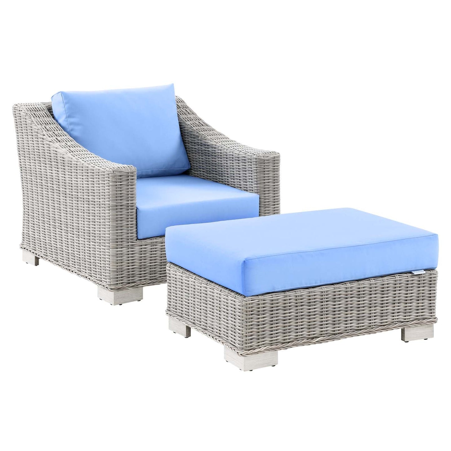 Modway Conway Outdoor Patio Wicker Rattan 2-Piece Armchair and Ottoman Set | Outdoor Chairs | 