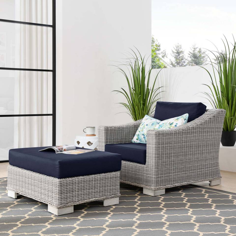 Modway Conway Outdoor Patio Wicker Rattan 2-Piece Armchair and Ottoman Set | Outdoor Chairs | 