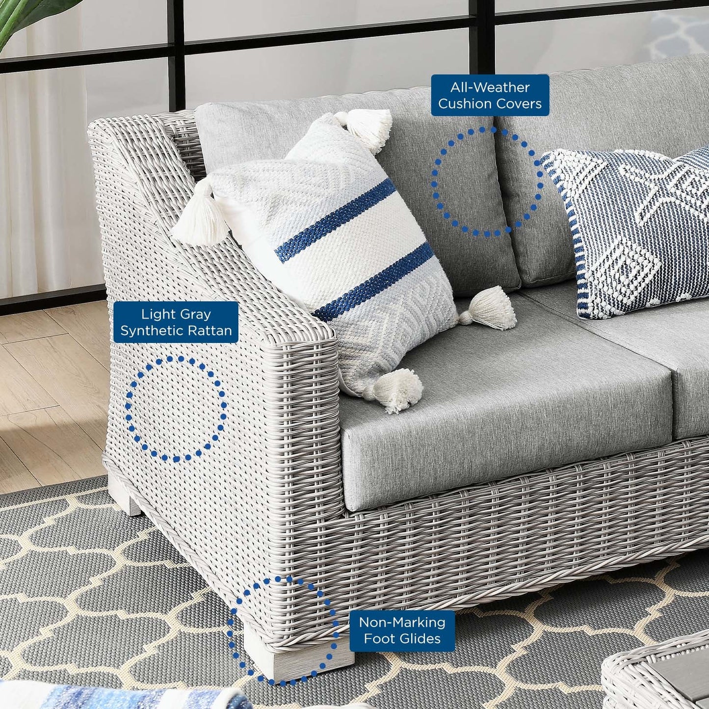 Modway Conway 4-Piece Outdoor Patio Wicker Rattan Furniture Set | Outdoor Sofas, Loveseats & Sectionals | 