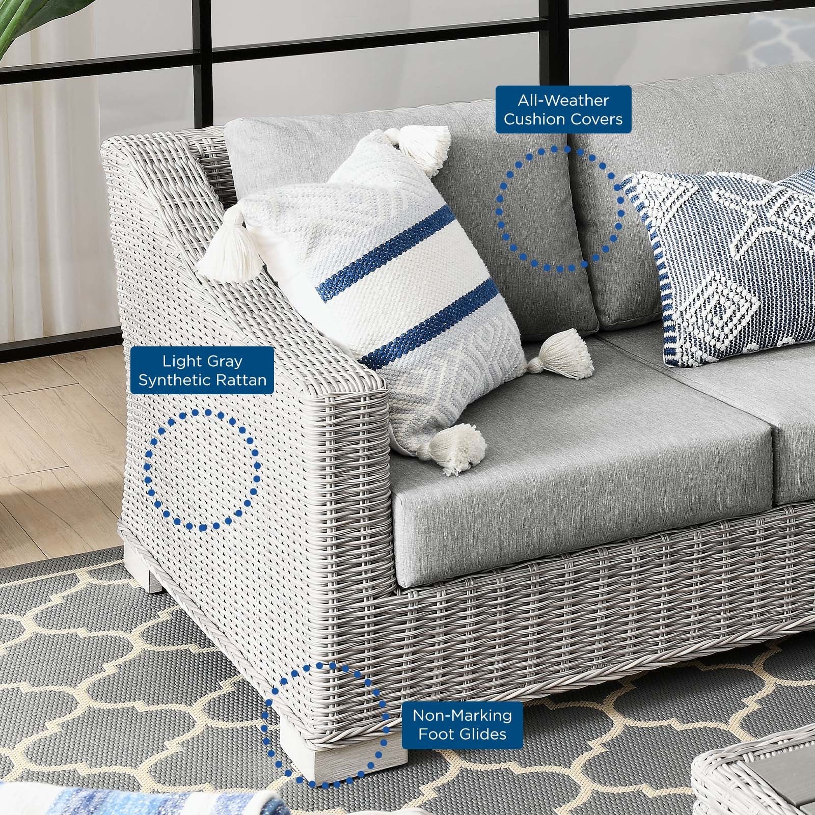 Modway Conway 4-Piece Outdoor Patio Wicker Rattan Furniture Set | Outdoor Sofas, Loveseats & Sectionals | 