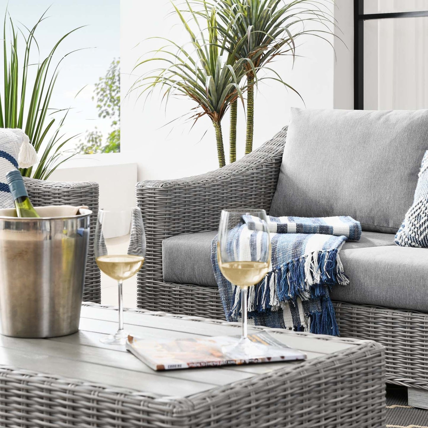 Modway Conway 4-Piece Outdoor Patio Wicker Rattan Furniture Set | Outdoor Sofas, Loveseats & Sectionals | 