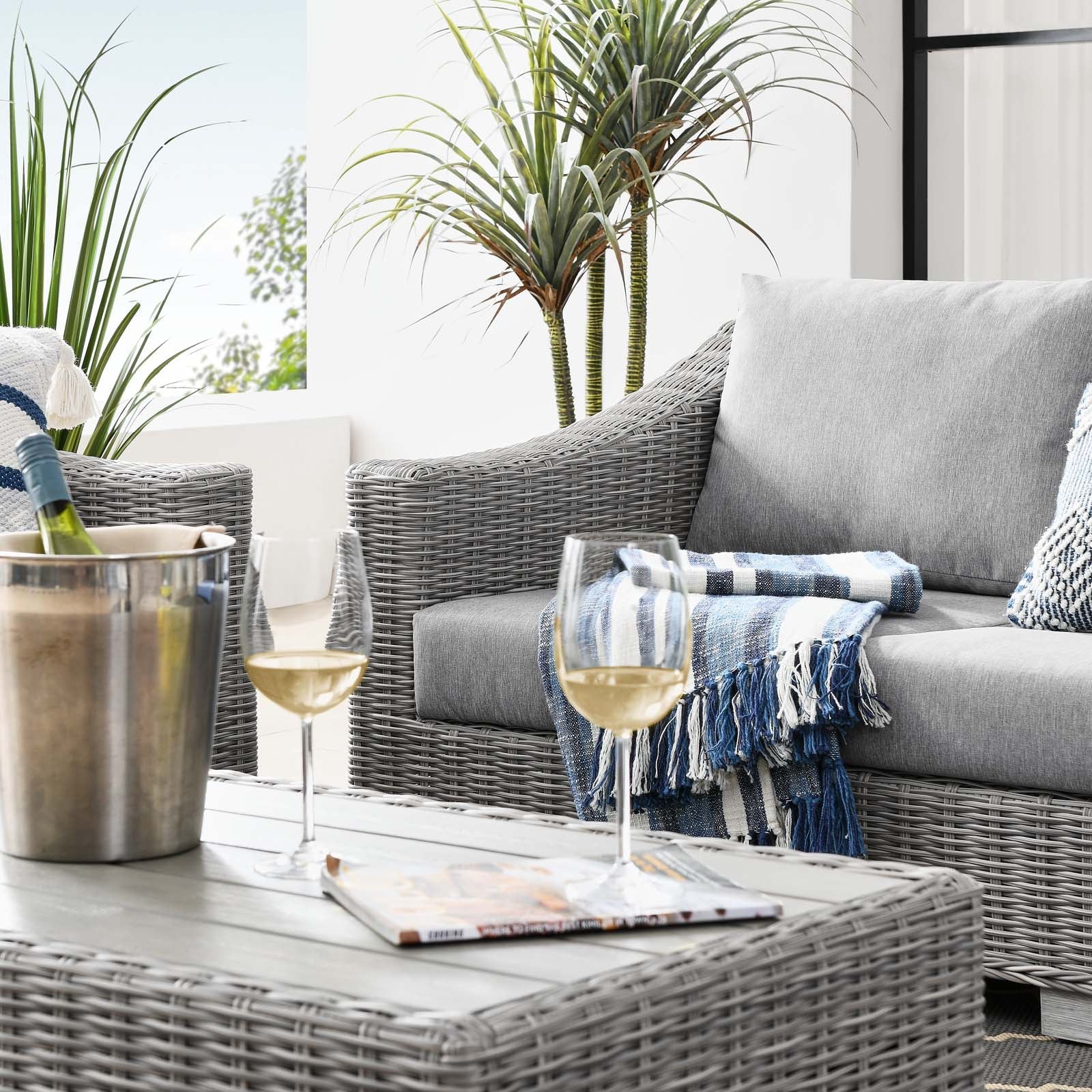 Modway Conway 4-Piece Outdoor Patio Wicker Rattan Furniture Set | Outdoor Sofas, Loveseats & Sectionals | 