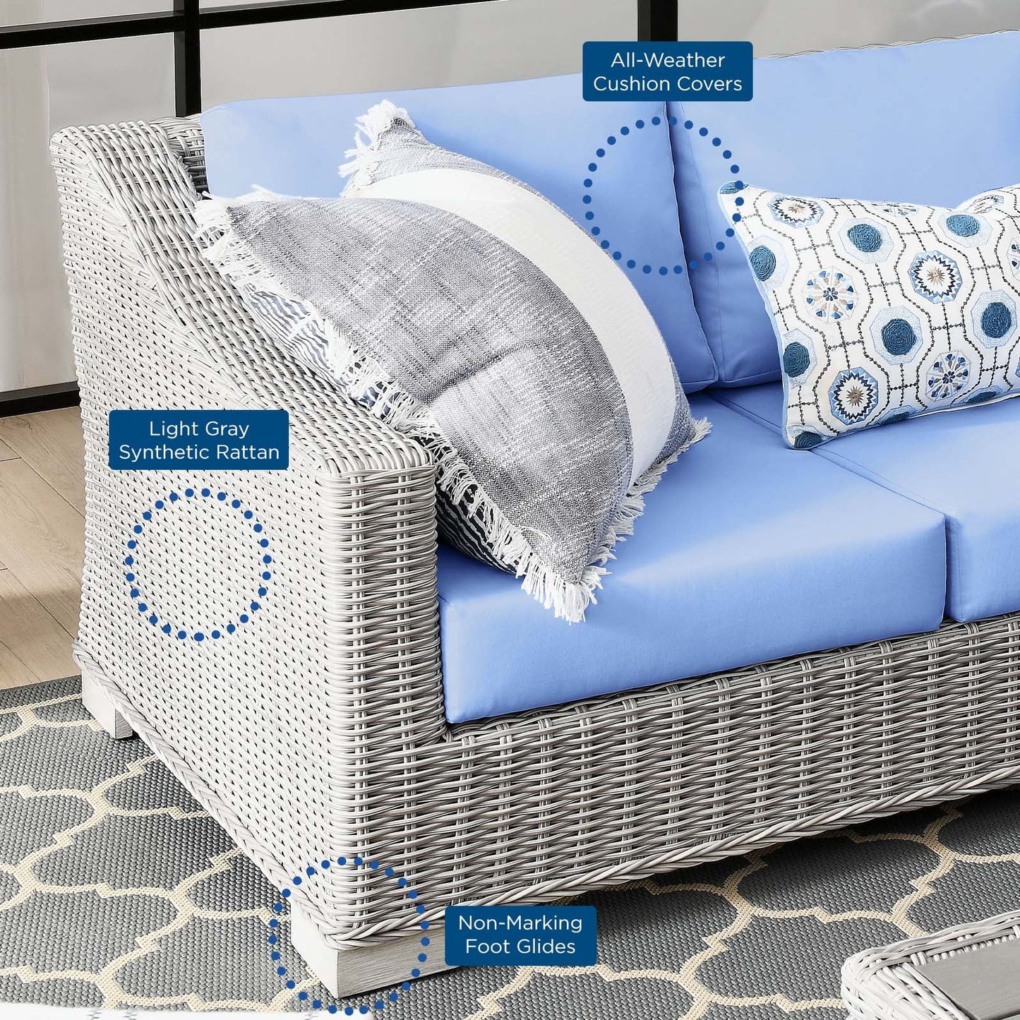 Modway Conway 4-Piece Outdoor Patio Wicker Rattan Furniture Set | Outdoor Sofas, Loveseats & Sectionals | 