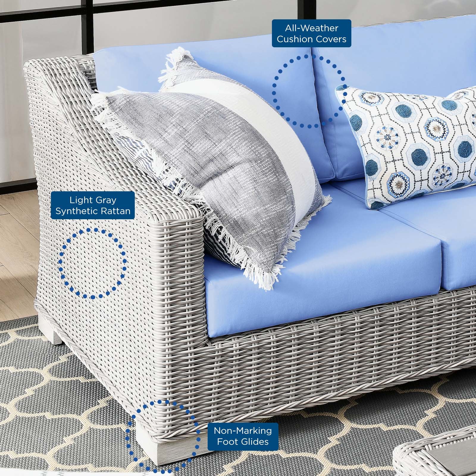 Modway Conway 4-Piece Outdoor Patio Wicker Rattan Furniture Set | Outdoor Sofas, Loveseats & Sectionals | 