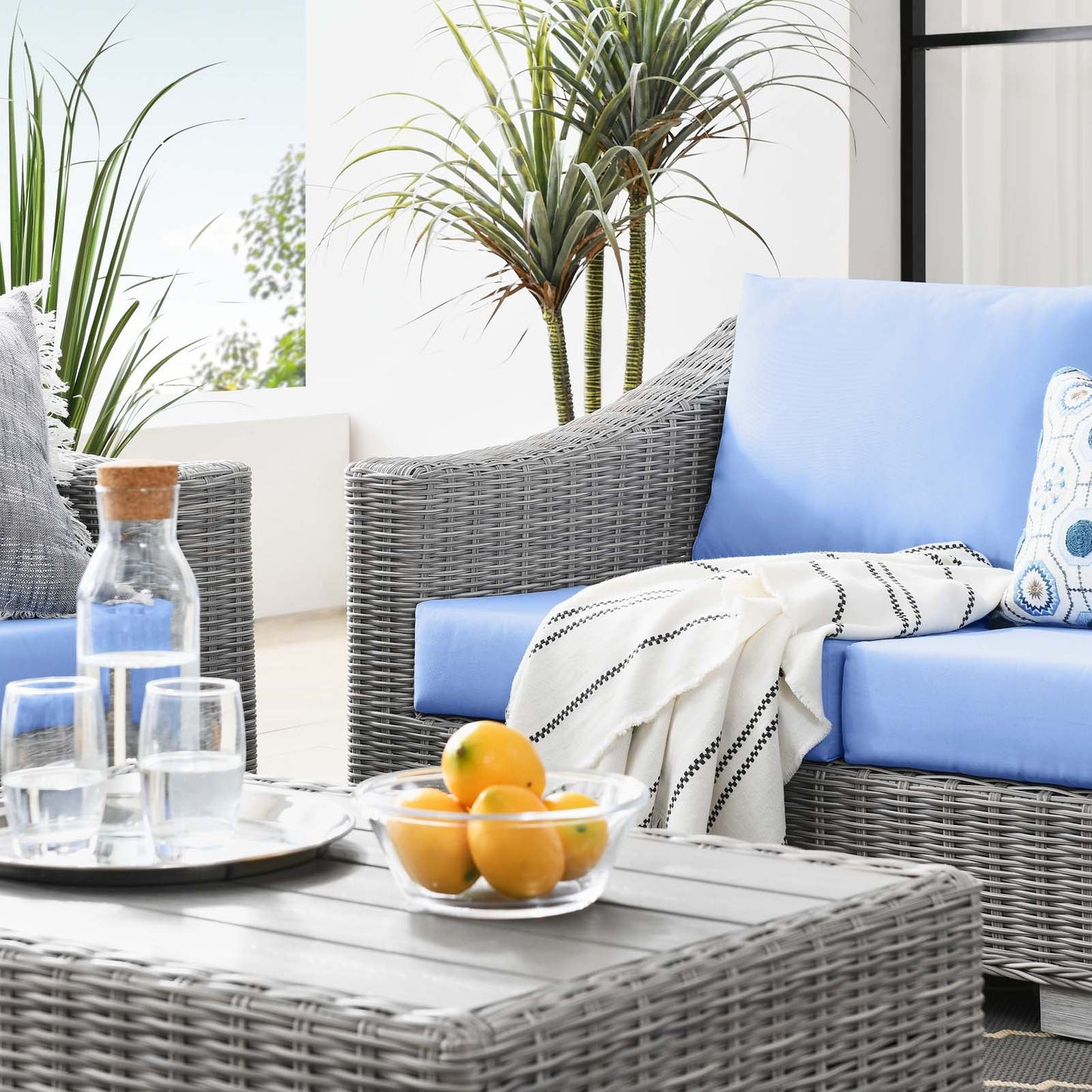 Modway Conway 4-Piece Outdoor Patio Wicker Rattan Furniture Set | Outdoor Sofas, Loveseats & Sectionals | 