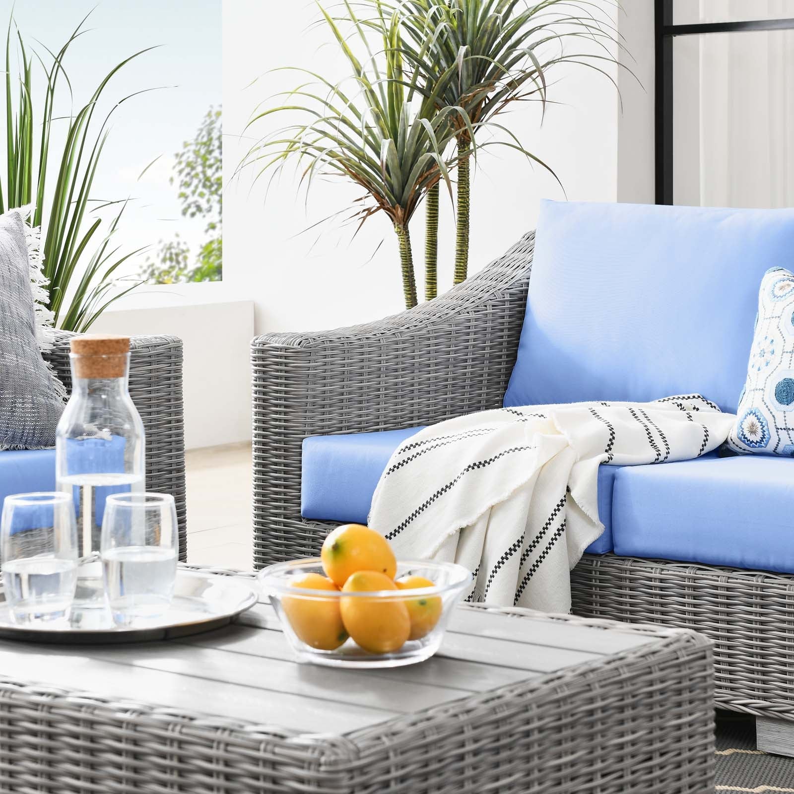 Modway Conway 4-Piece Outdoor Patio Wicker Rattan Furniture Set | Outdoor Sofas, Loveseats & Sectionals | 