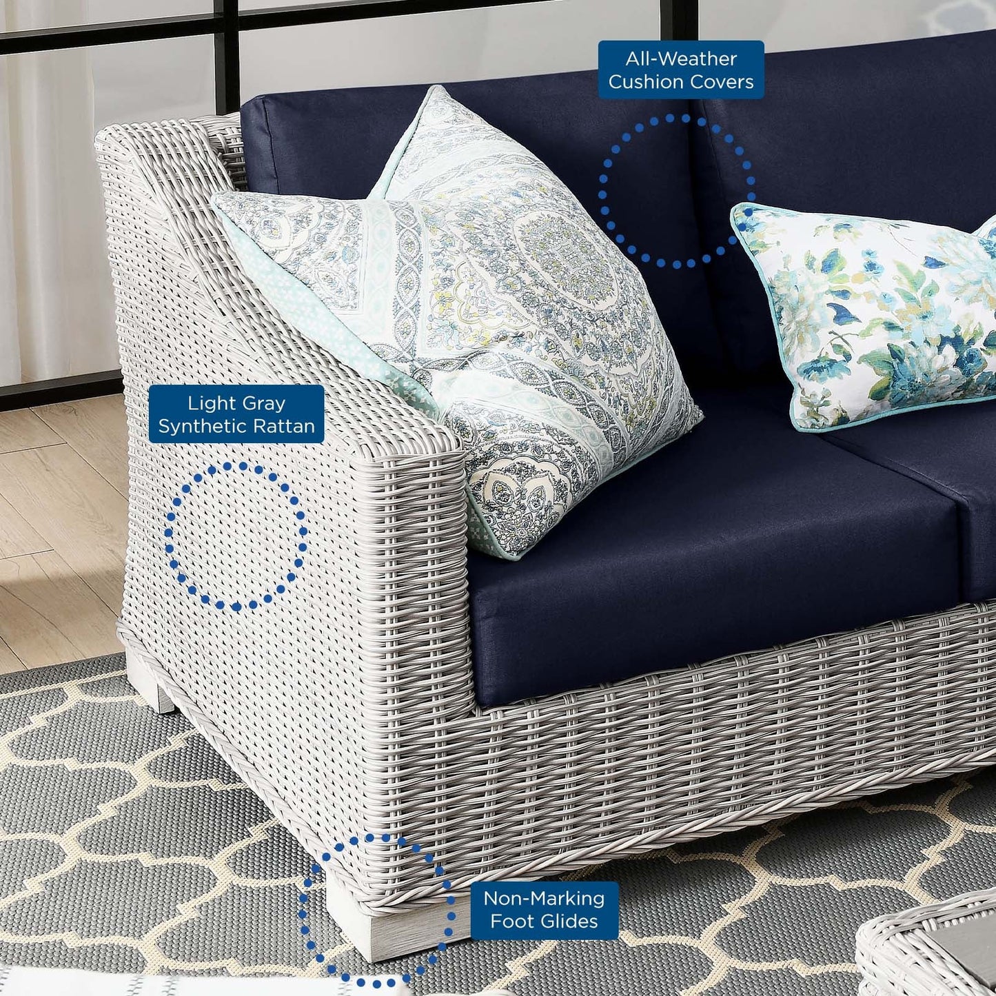Modway Conway 4-Piece Outdoor Patio Wicker Rattan Furniture Set | Outdoor Sofas, Loveseats & Sectionals | 