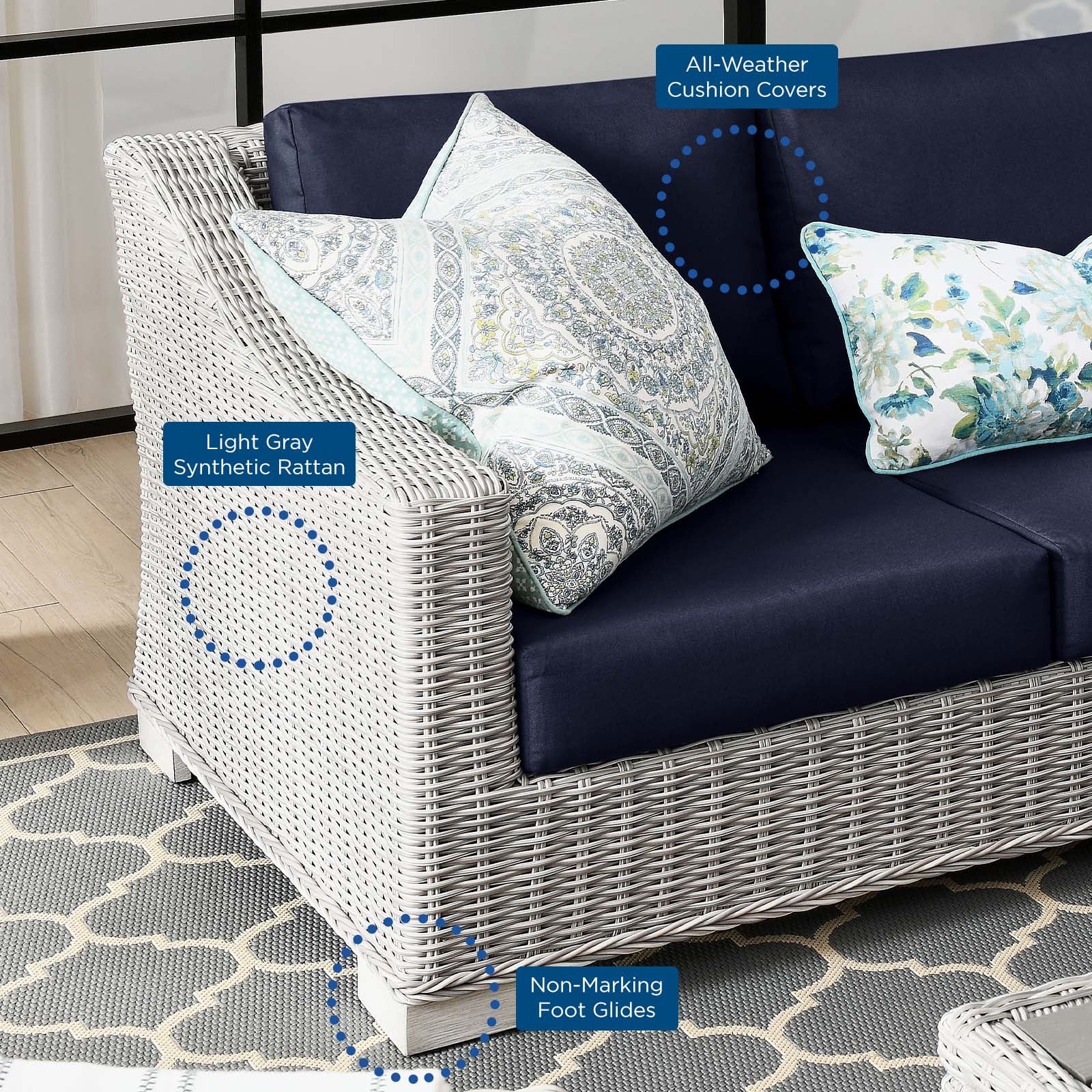 Modway Conway 4-Piece Outdoor Patio Wicker Rattan Furniture Set | Outdoor Sofas, Loveseats & Sectionals | 