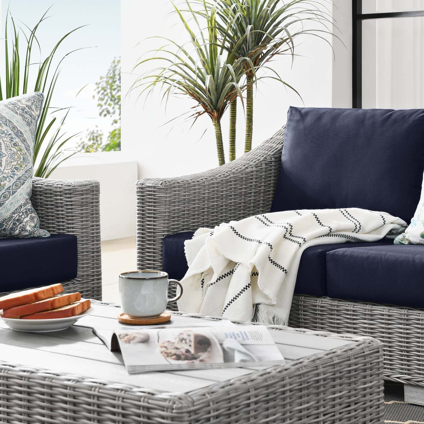Modway Conway 4-Piece Outdoor Patio Wicker Rattan Furniture Set | Outdoor Sofas, Loveseats & Sectionals | 