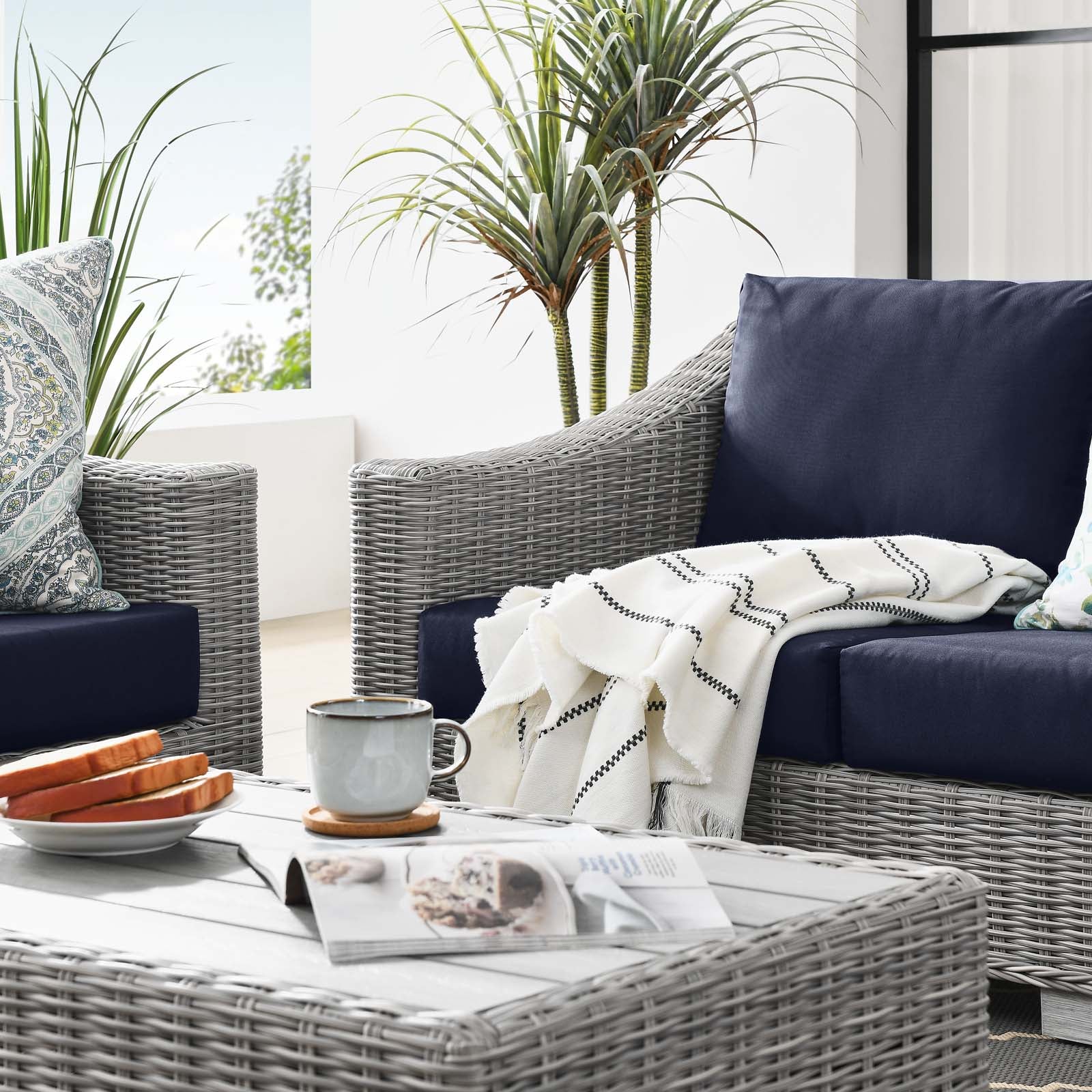 Modway Conway 4-Piece Outdoor Patio Wicker Rattan Furniture Set | Outdoor Sofas, Loveseats & Sectionals | 