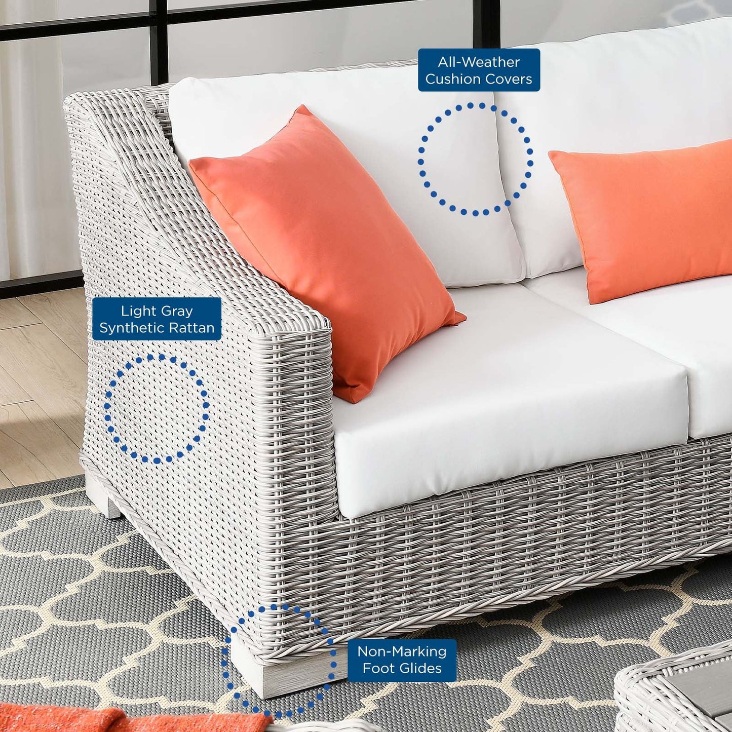 Modway Conway 4-Piece Outdoor Patio Wicker Rattan Furniture Set | Outdoor Sofas, Loveseats & Sectionals | 